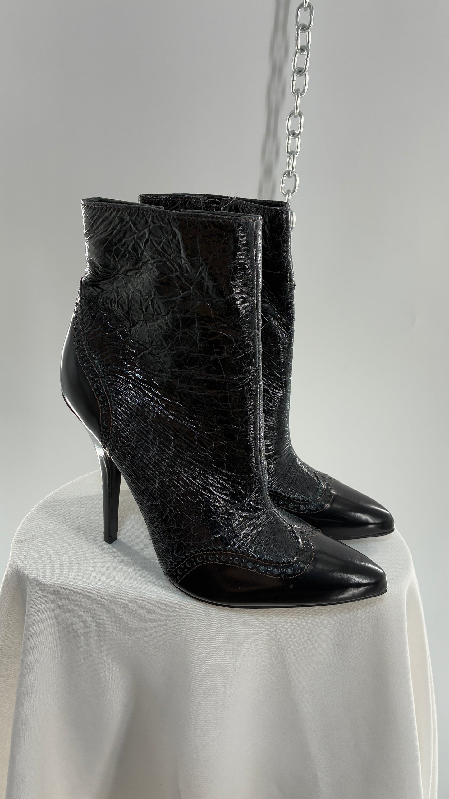 Vintage TORY BURCH Black Patent Leather Stiletto Boots  (9.5)