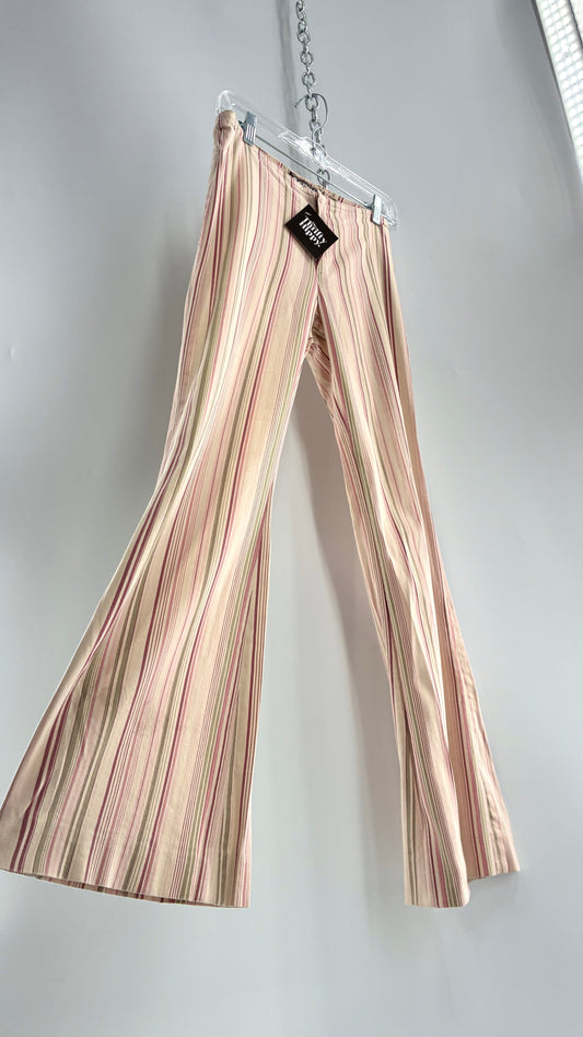 Rare Vintage TARK ‘1 Ultra Low Rise Pink and Green Striped Kick Flares