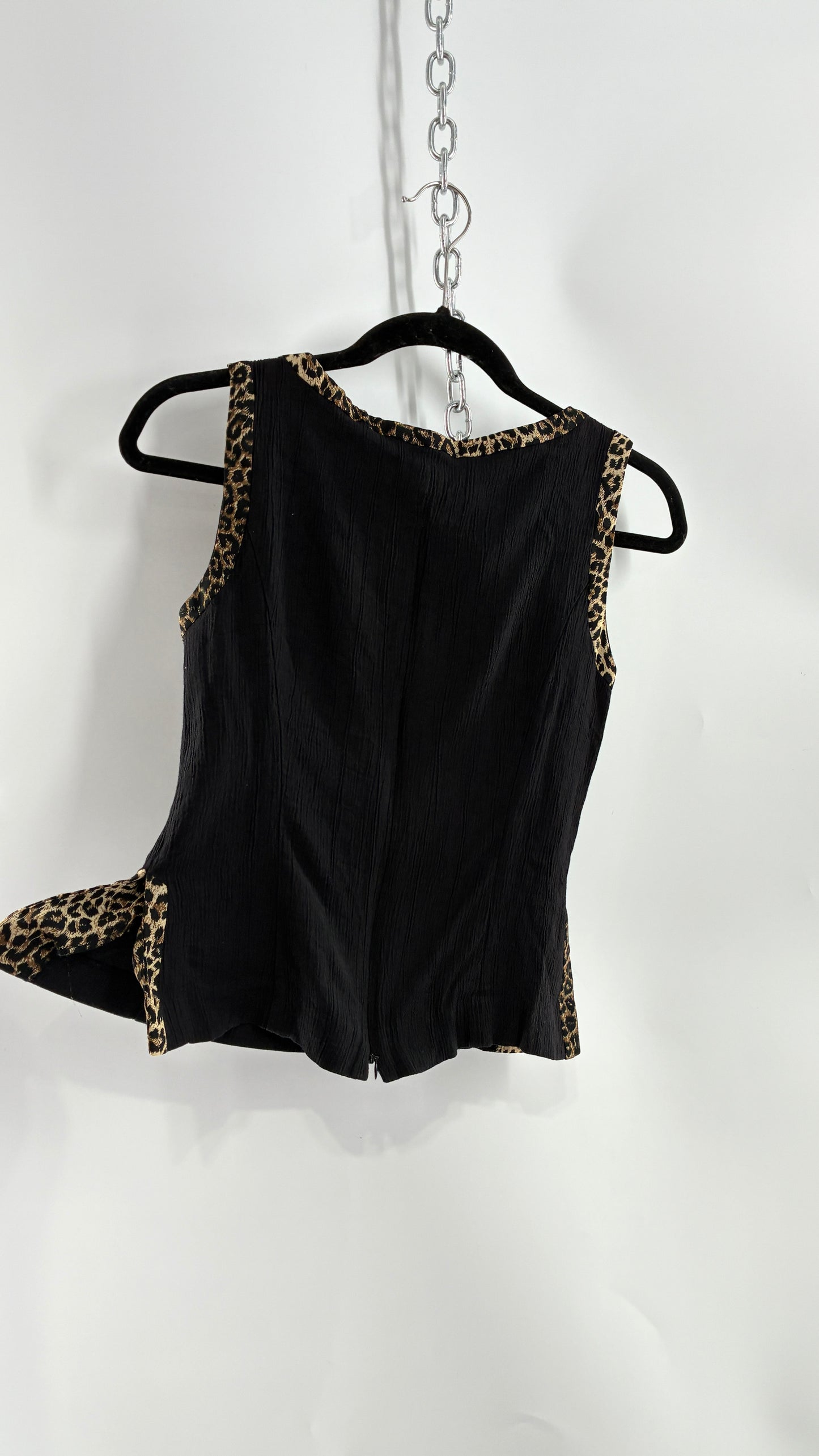 Vintage LOIS SNYDER DANI MAX Tailored Black Camisole with Leopard Trim and Vented Sides (6)