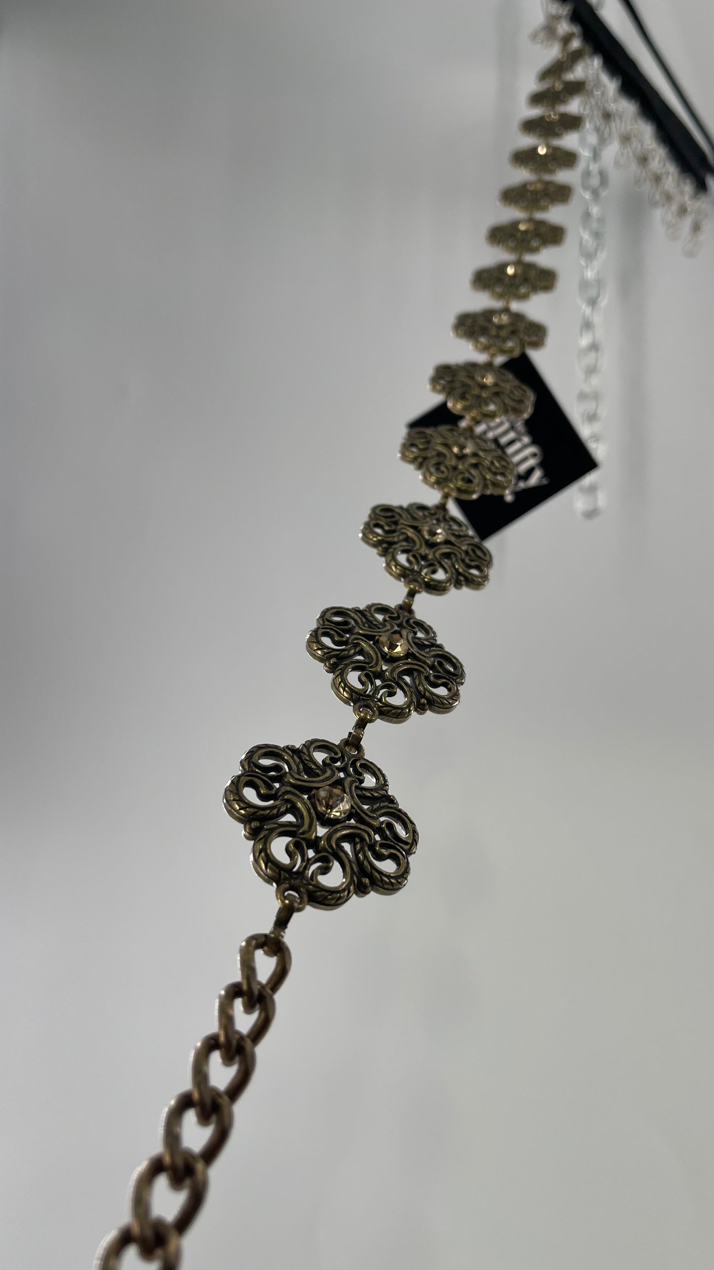Vintage Gold/Bronze Metal Chain Belt with Rhinestone Embellishments (S/M)