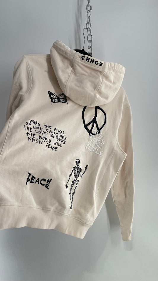 CHANGE Off White Embroidered Graphic Hoodie (Small)