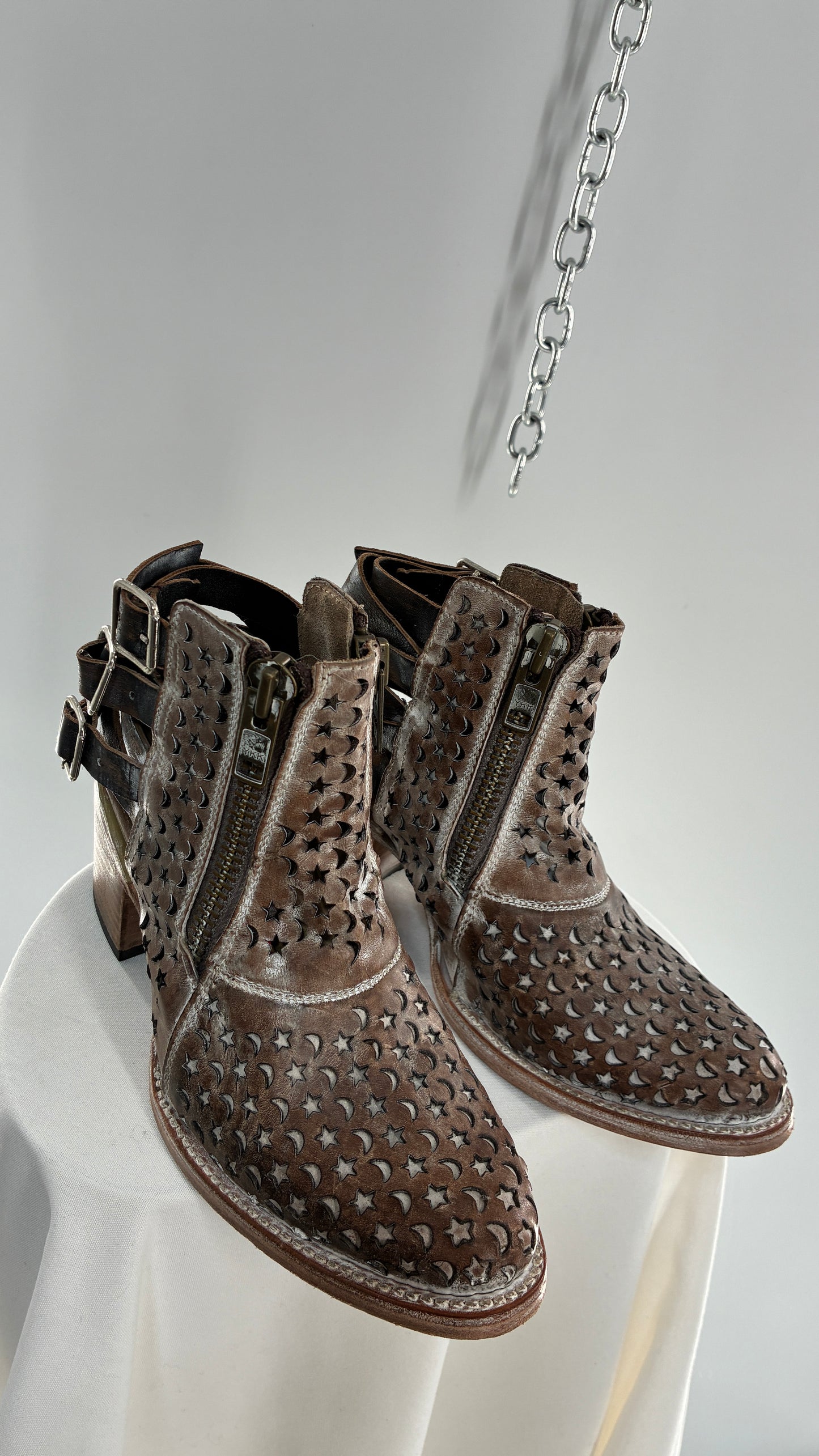 RARE FREEBIRD DAHLIA Star and Moon Booties with Exaggerated Buckle Detailing (8)