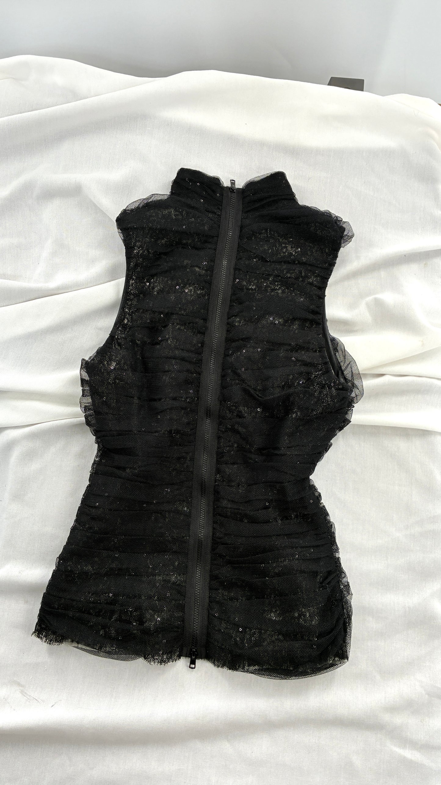BYRON LARS Beauty Mark Sequin with Tulle Overlay Mock Neck (4)
