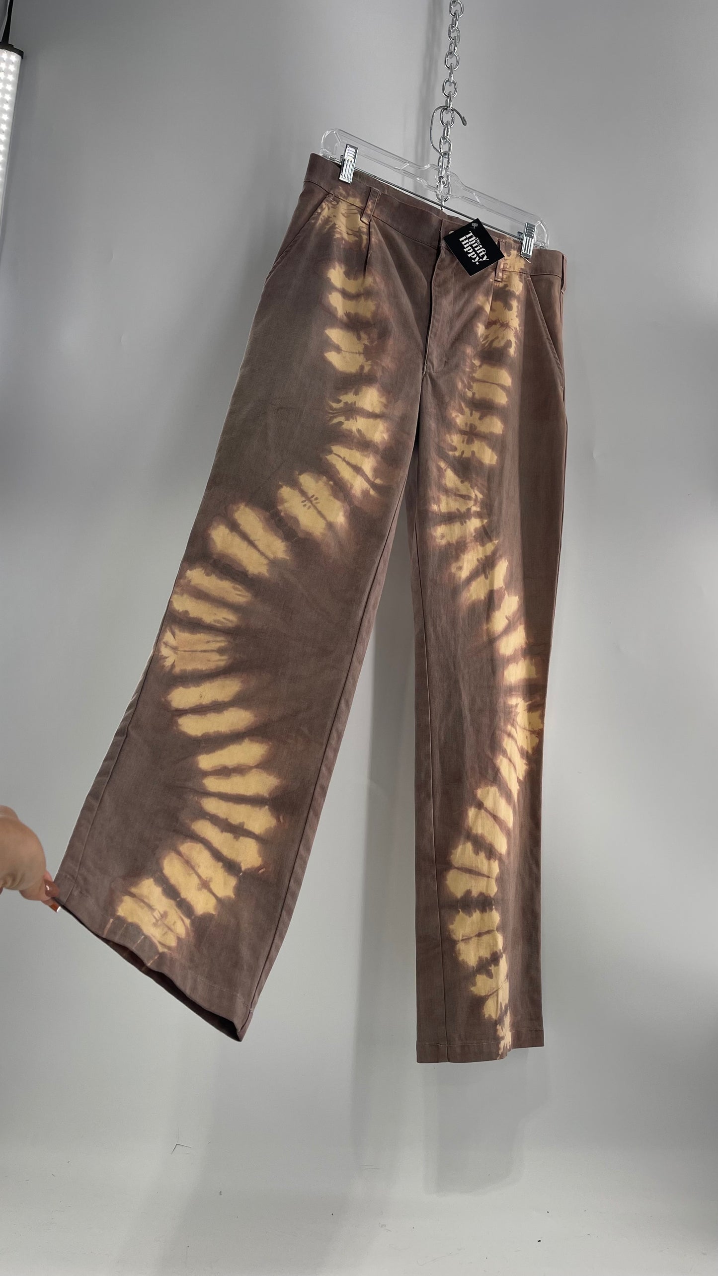 One of a Kind Bleached Neutral Carpenter Cargo Pants Dusty Purple Gray with Beige Dyed Streaks (31 )