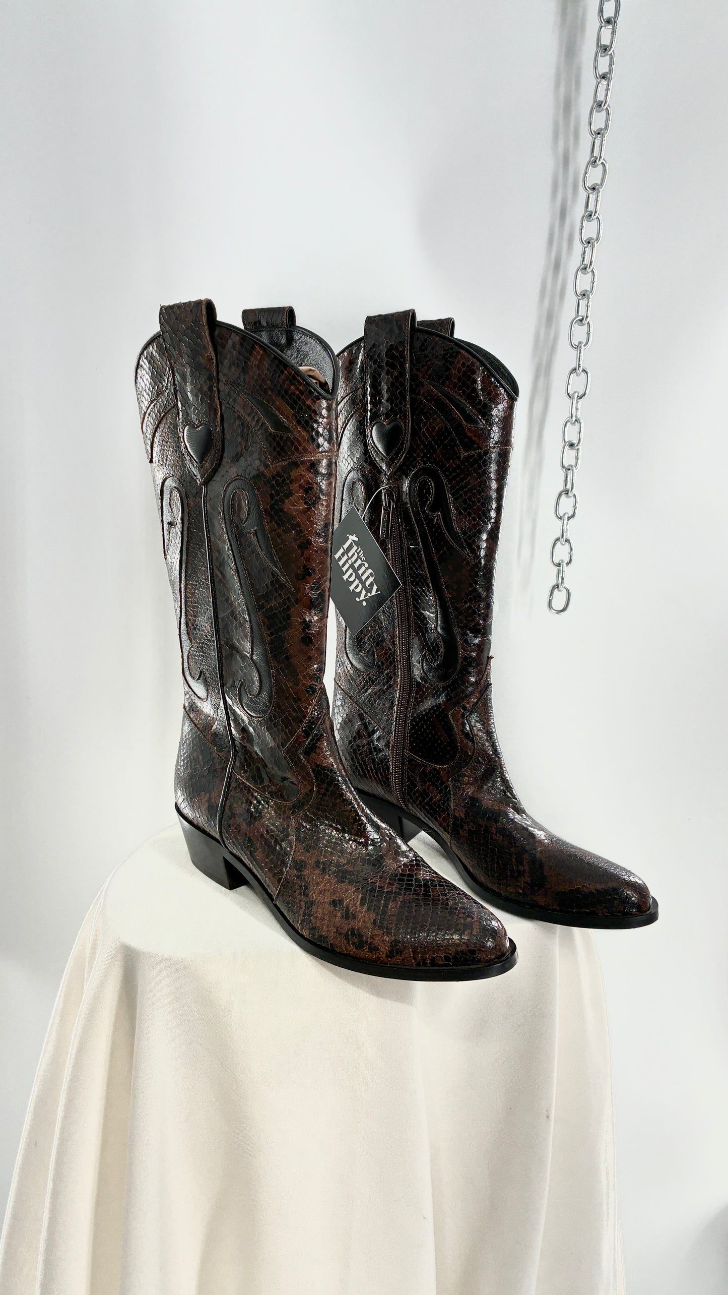 Vintage LABLANC Snakeskin Cowboy Boots with Hearts Made in Italy (36)