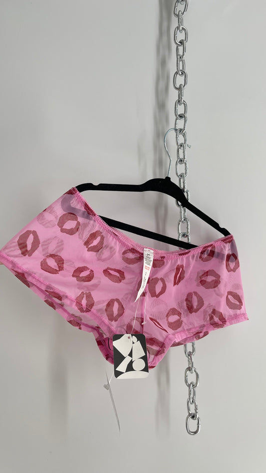Urban Outfitters Pink Mesh Kiss Graphic Cheeky Panty with Tags Attached (Small)