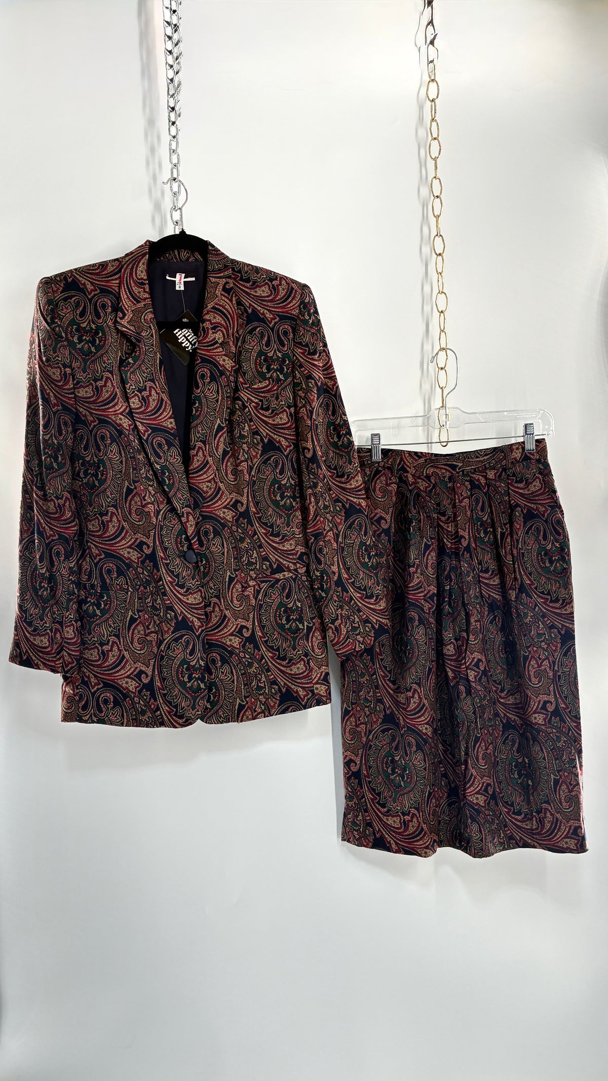 Vintage 1980s Paisley Boxy Suit Jacket and Skirt Set (8)