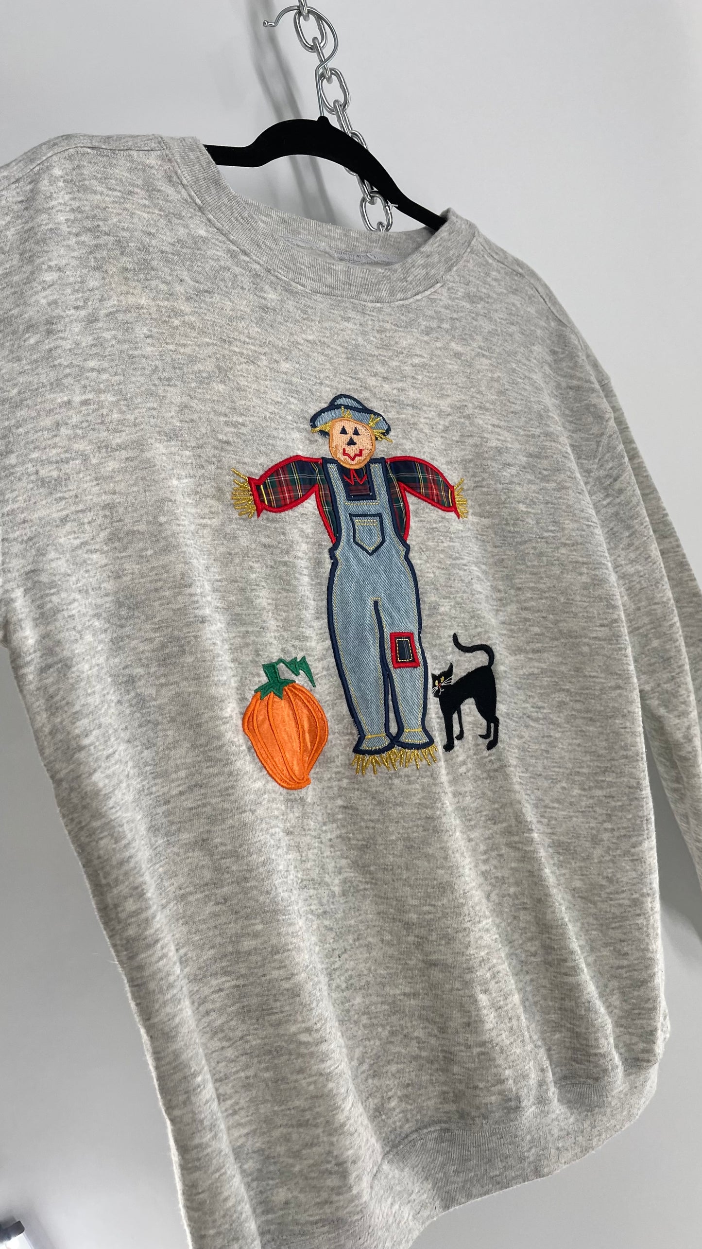 Vintage Patchwork Scarecrow Crewneck Sweater (Medium)