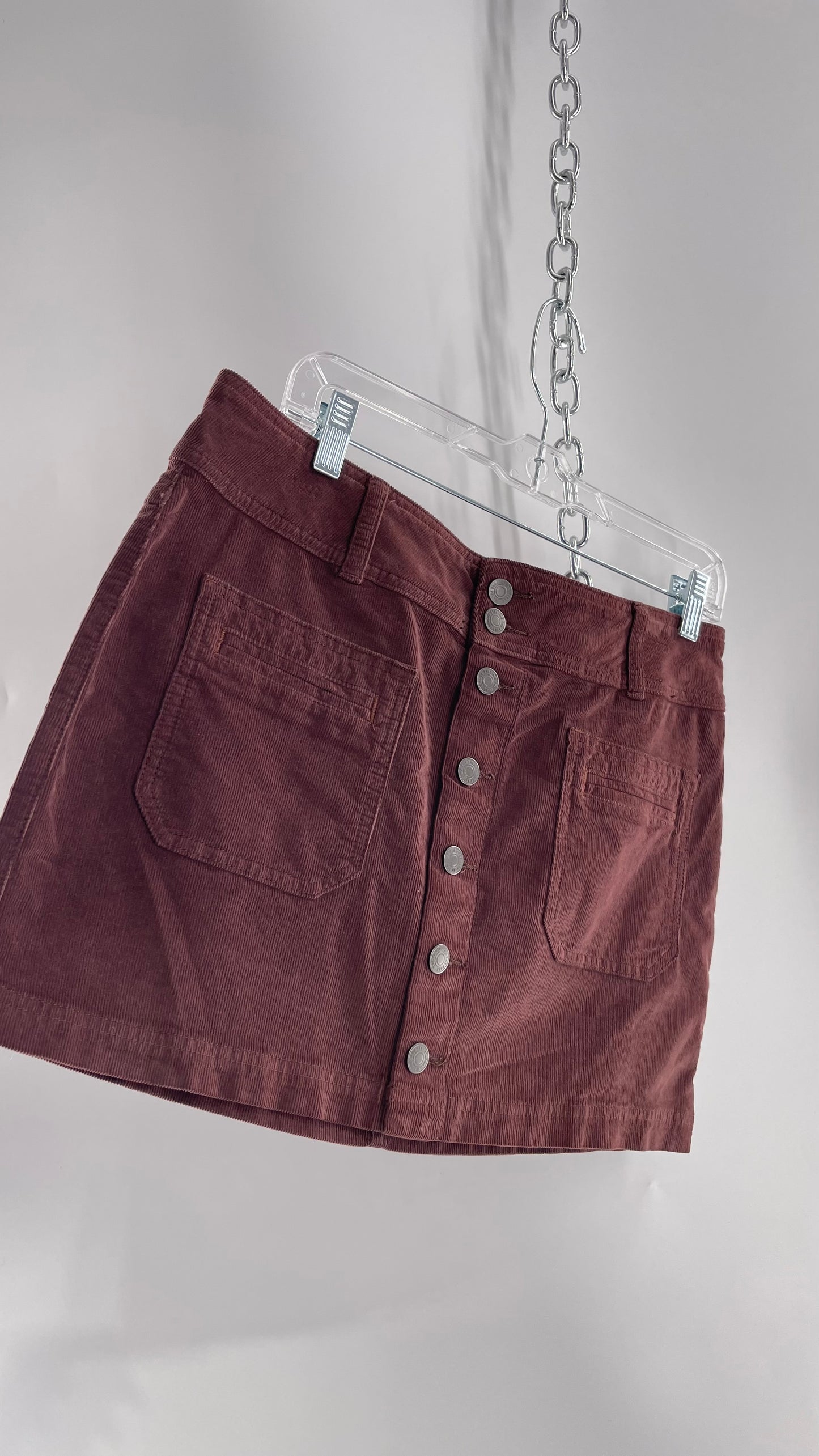 Free People Brown Corduroy Button Front Mini Skirt with Front Pockets (29)