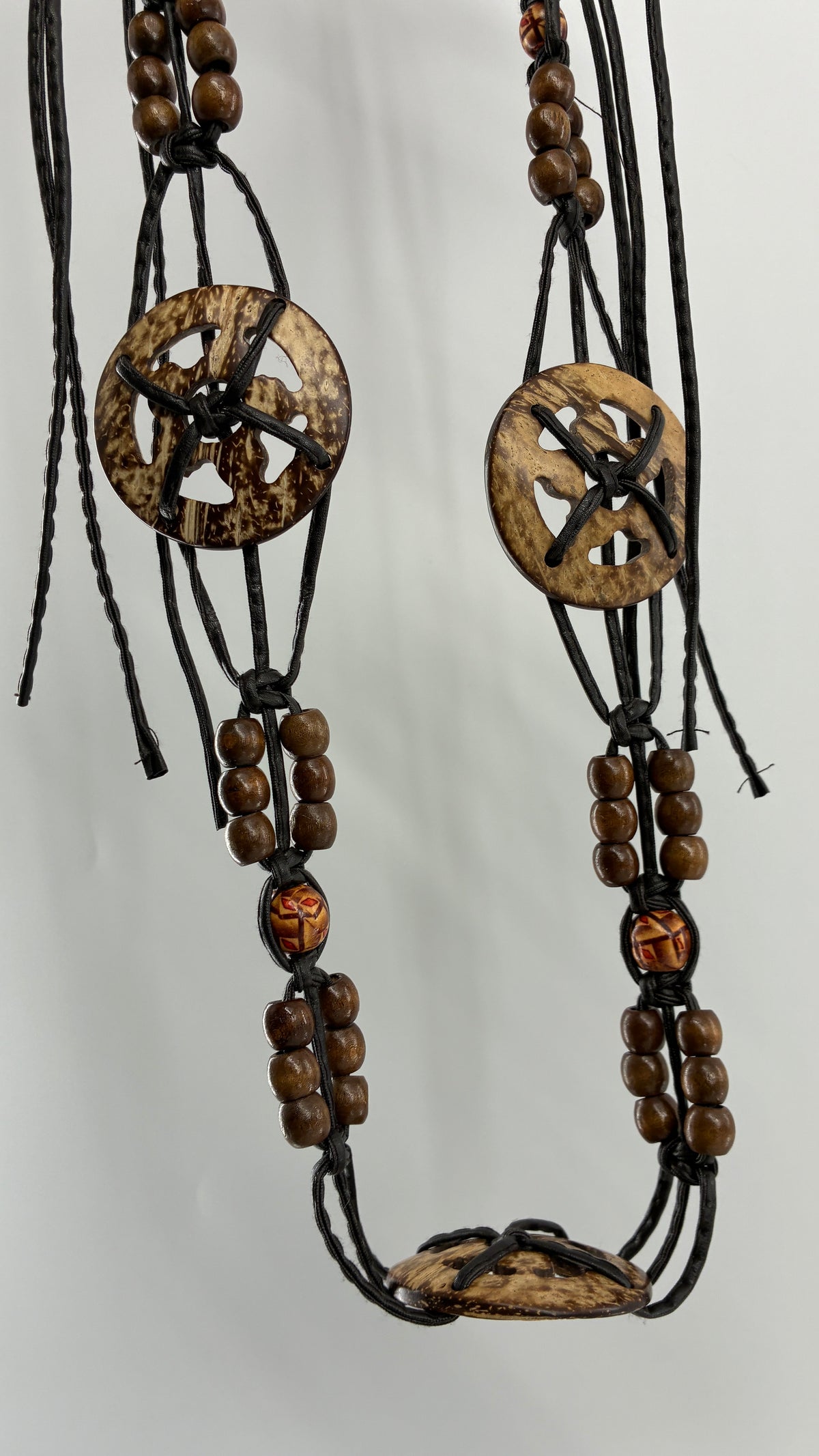 Vintage Tropical Braided & Beaded Coconut Belt