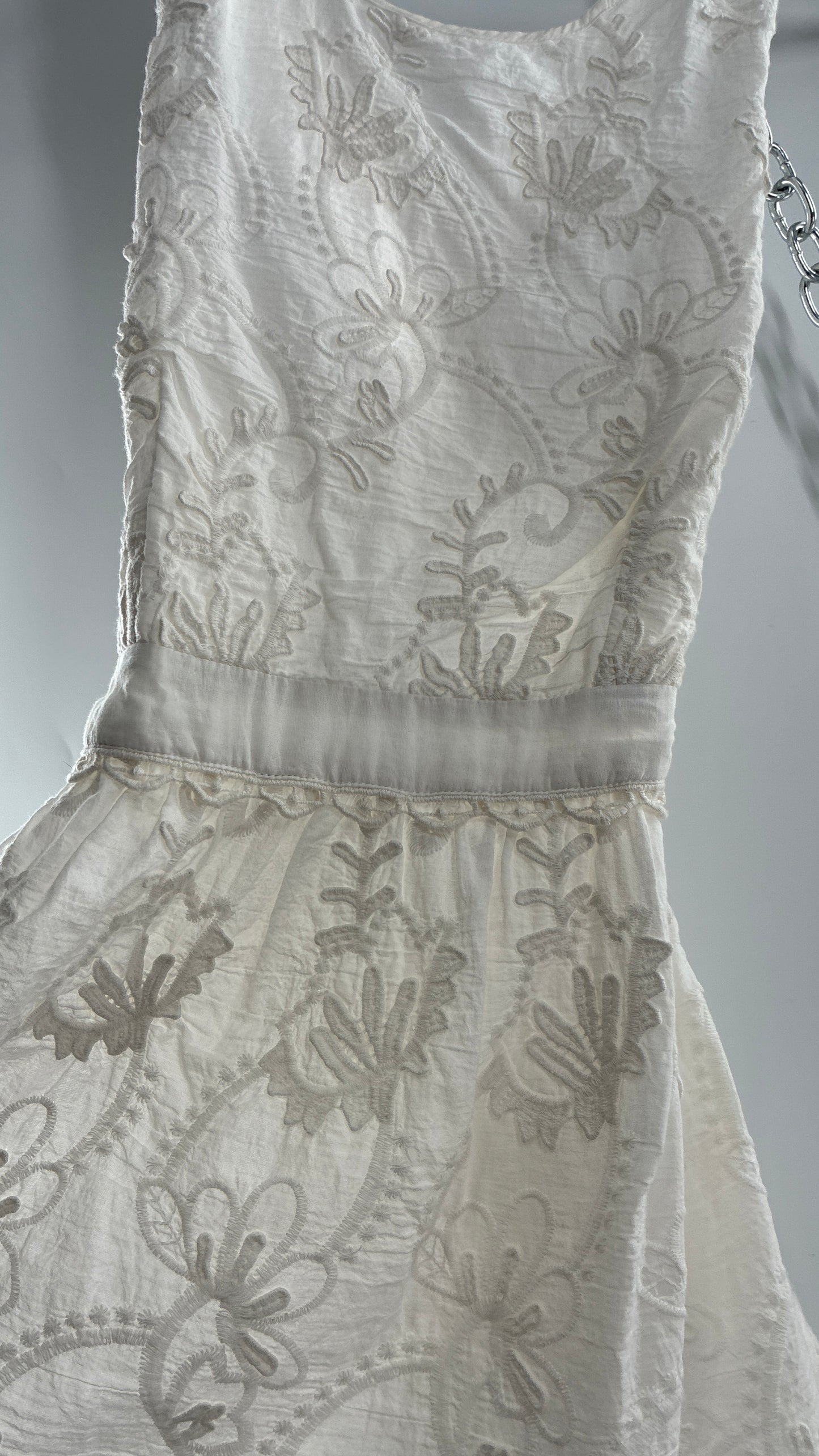 Forever That Girl Anthropologie White Apron Style Blouse with Low Open Back, Tie Detail, and Tags Attached (6)