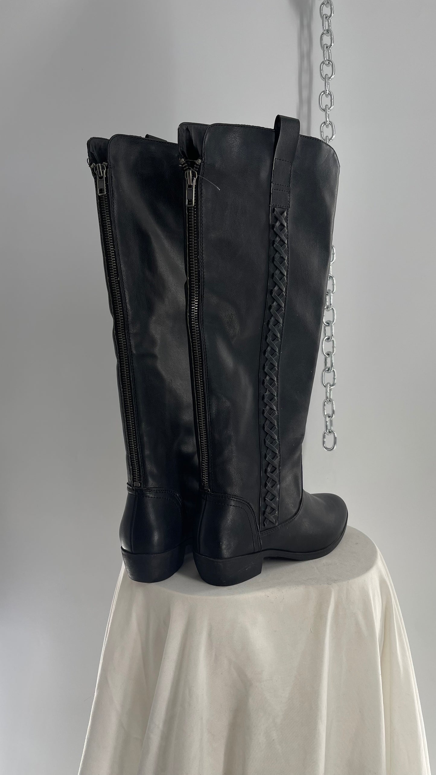 MIA Knee High Black Braided Rope Detail Riding Boot (6.5)