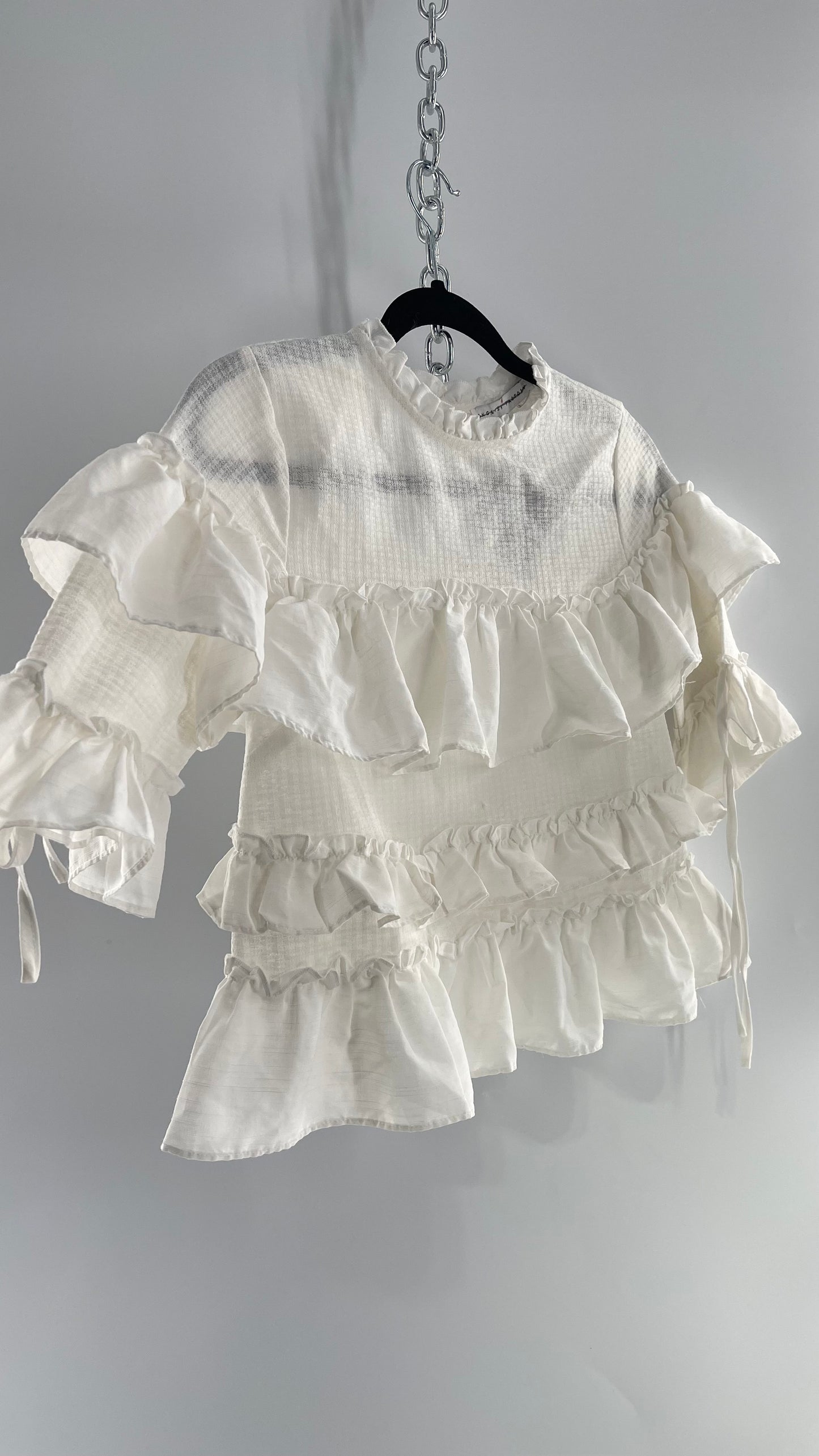 For Love and Lemons English Factory White Ruffle Cloud Blouse with Tags Attached (XS)