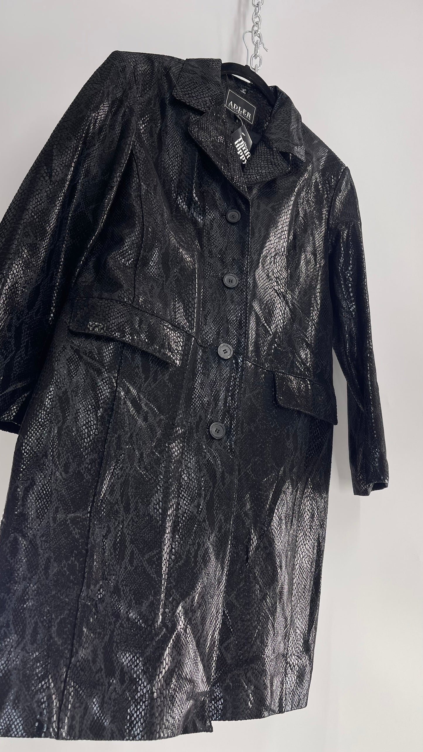 Vintage ADLER Black Genuine Leather Snake Embossed Coat (Large)