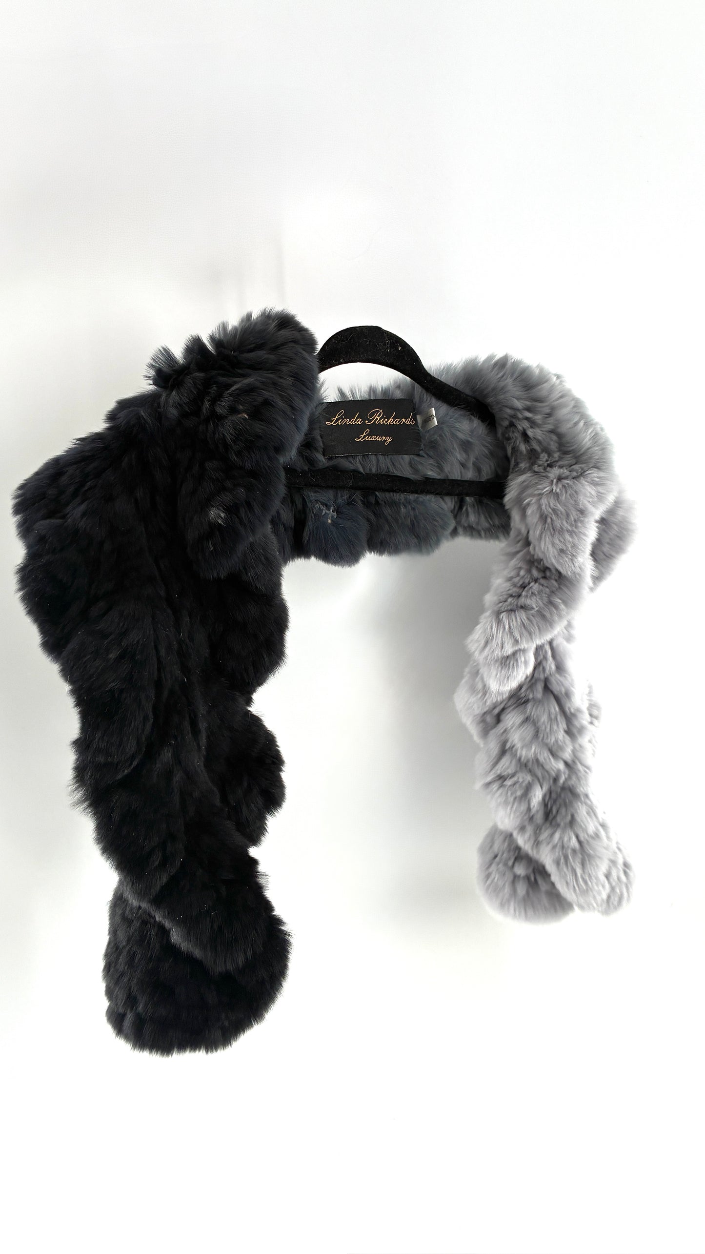 Vintage LINDA RICHARDS LUXURY Genuine Rabbit Fur Gradient Gray to Black Scarf