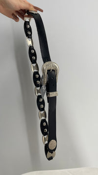 Vintage Genuine Leather Silver Conch Medallion Belt (Large)