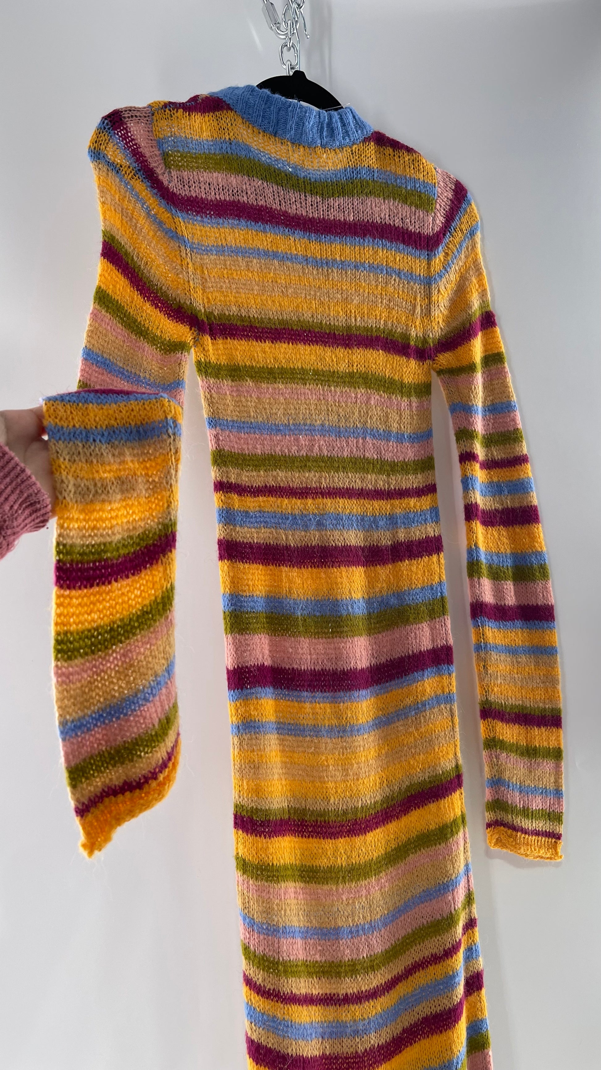 Urban Outfitters Yellow Striped Full Length Sweater Knit Dress (Small) The Thrifty Hippy Urban Outfitters Yellow Striped Full Length Sweater Knit Dress (Small) The Thrifty Hippy