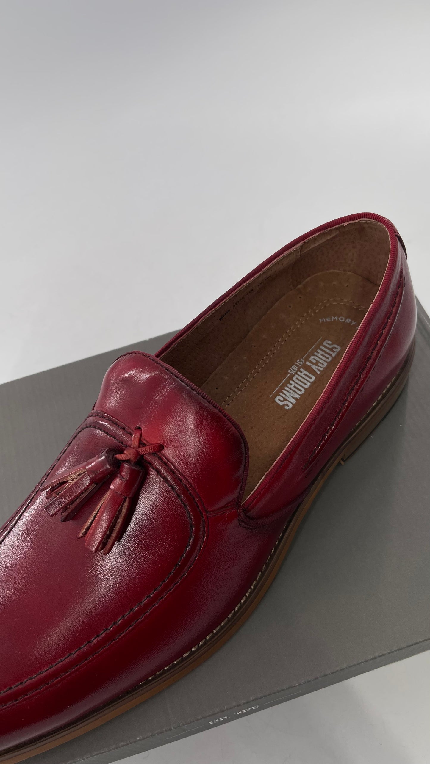 Stacy Adam’s Red Leather Donovan Mac Toe Drop Slip On Loafer (10.5)