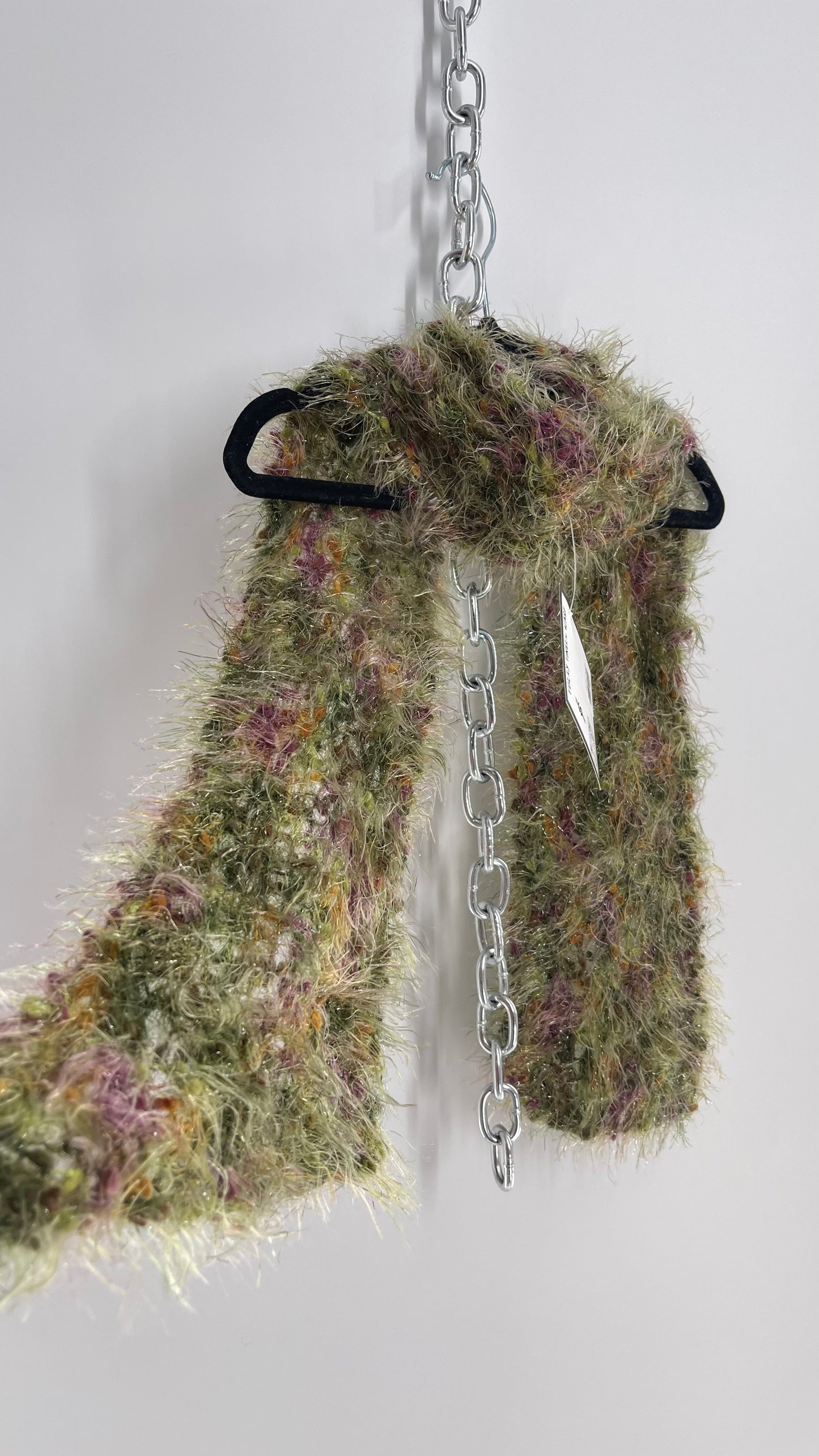 Vintage 1990s Fuzzy Tinsel Light Green Baby Sparkle Scarf