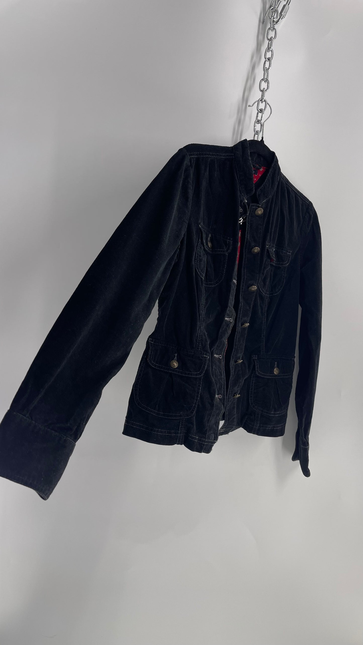 Tommy Hilfiger Black Corduroy Jacket with Pleated Pocket Details (Small)