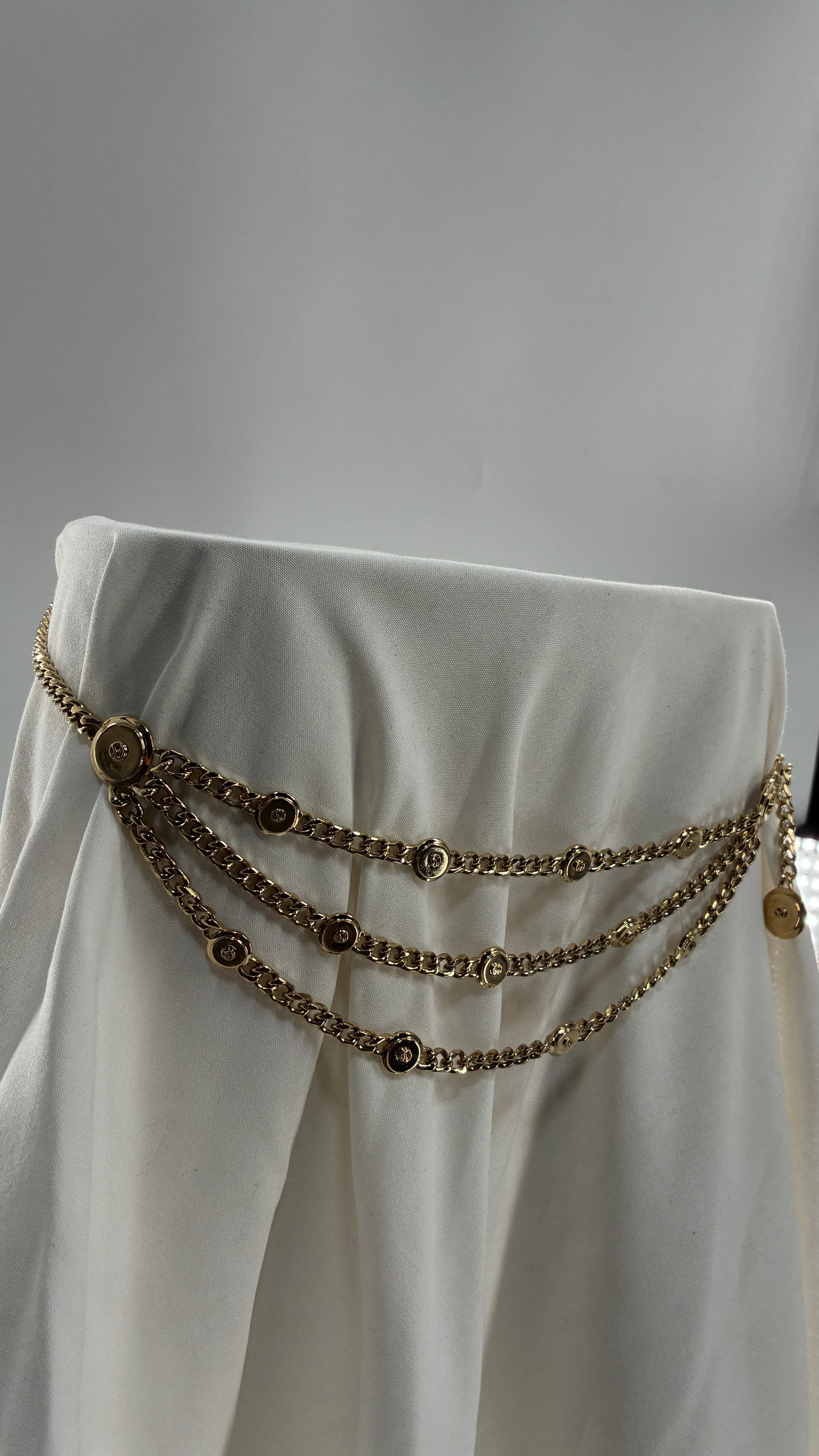 Vintage ST JOHN Triple Strand Medallion, Heavy Gold Waist/Hip Chain Belt