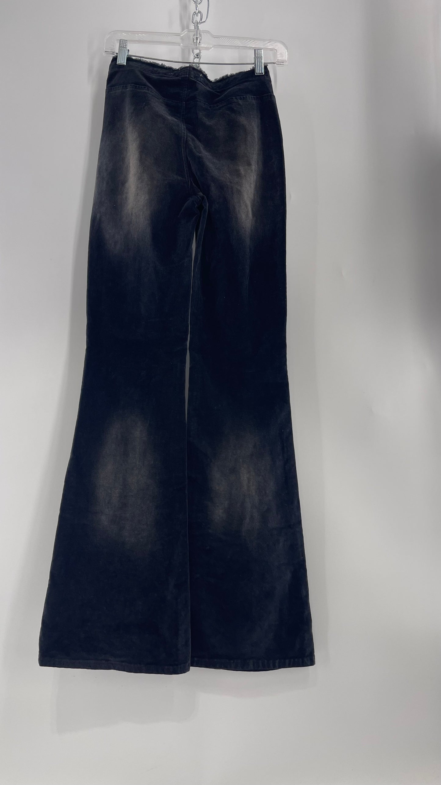 Urban Outfitters Gray Velour/Velvet Accentuated Fade Scrunch Waist Kick Flares (27)