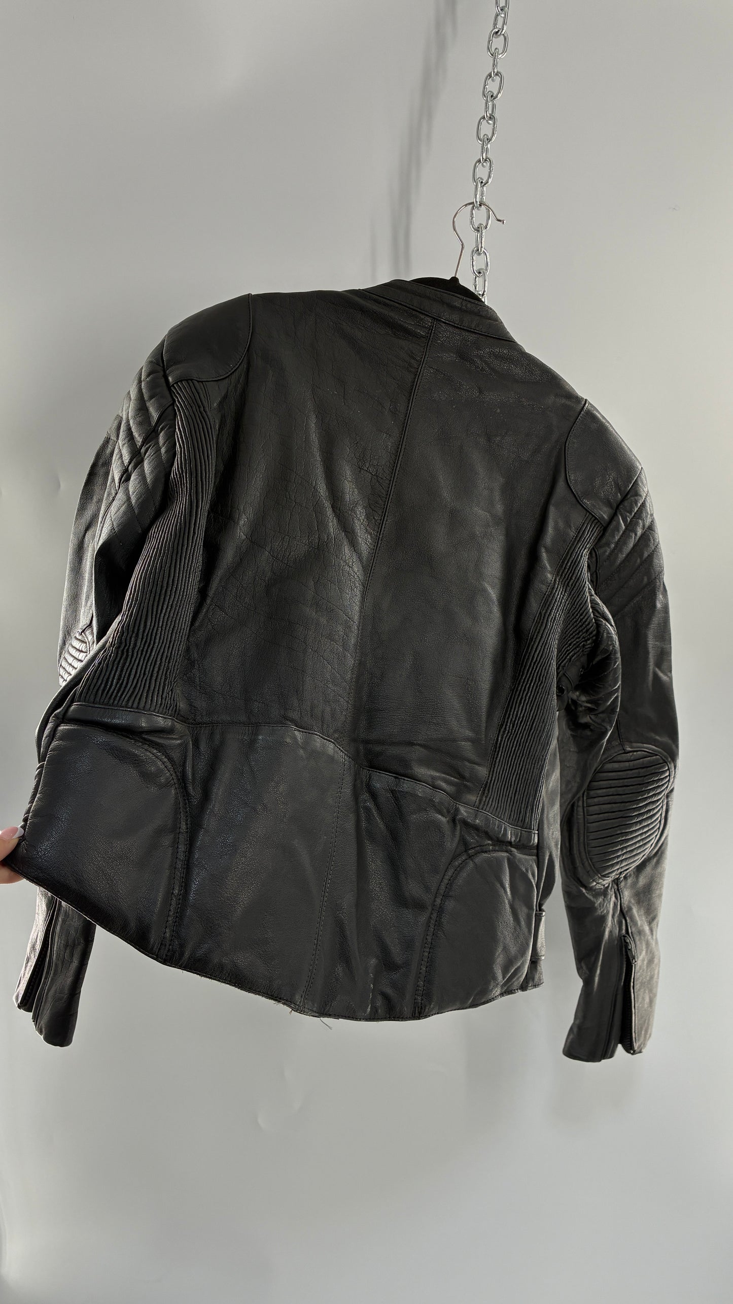 Vintage PROTECH Black Leather Motorcycle Jacket (46)