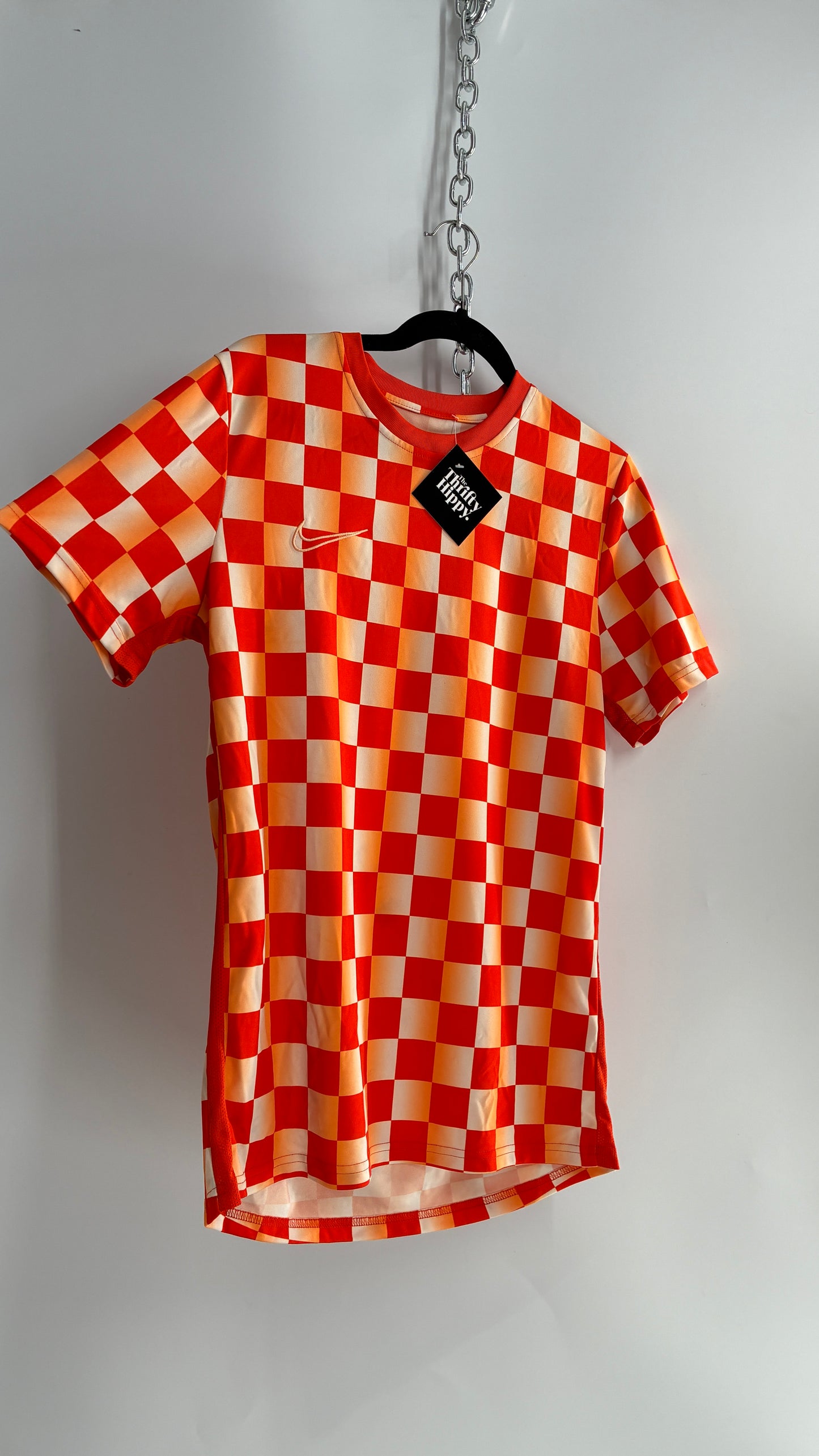 NIKE Orange Checkered Jersey T (Medium)