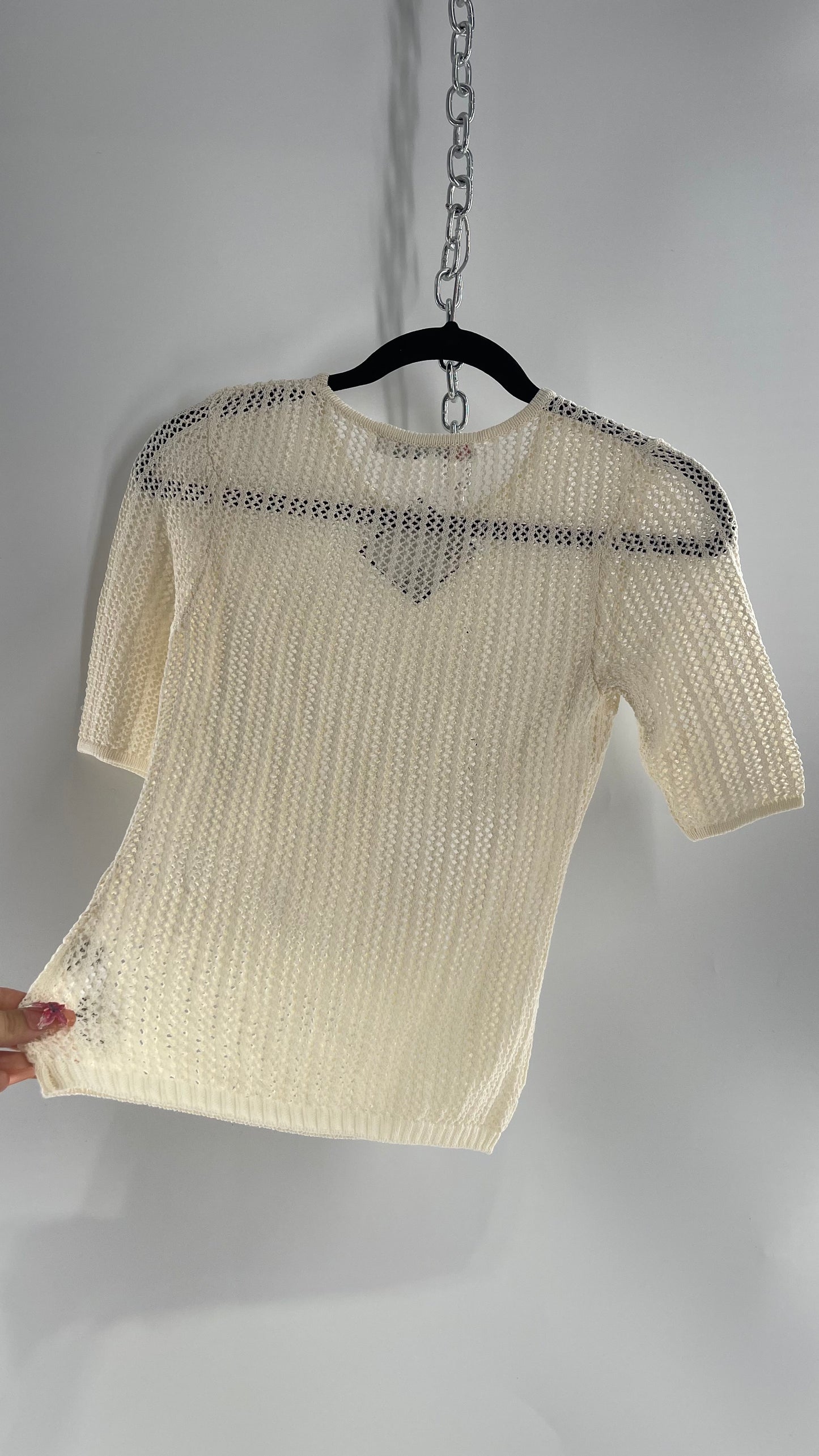 Free People Beige Knit Short Sleeve (XS)