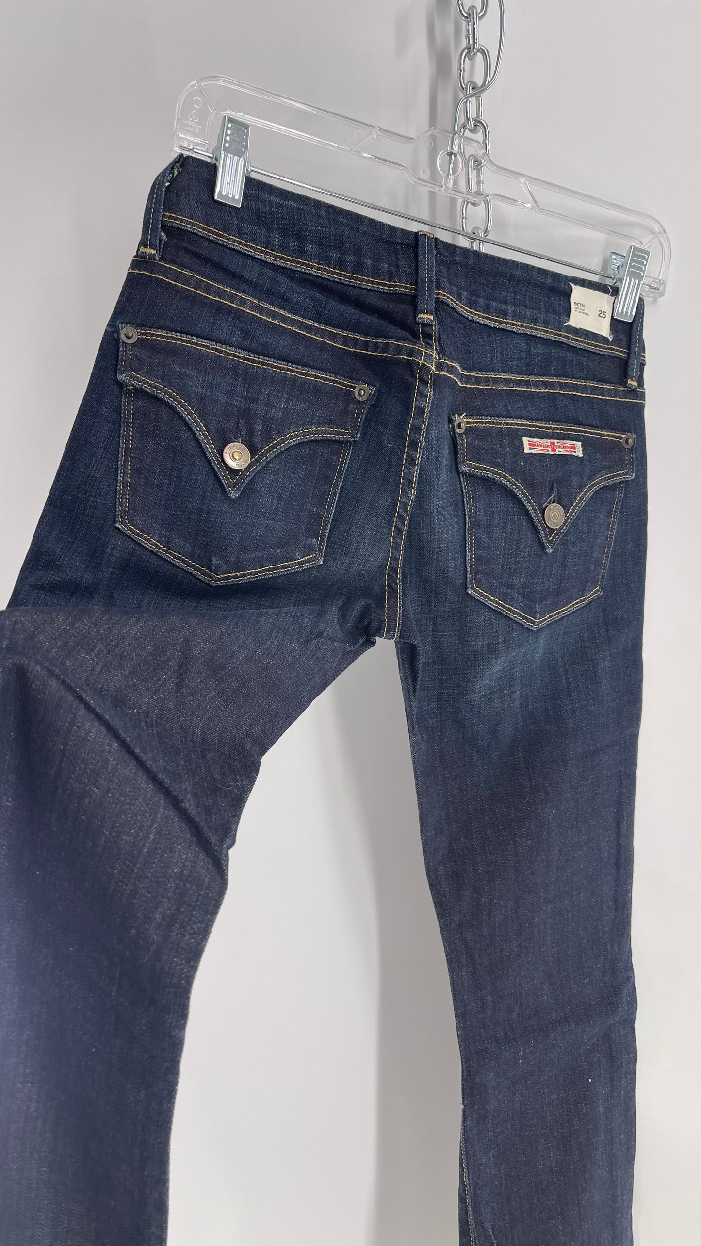 Hudson Dark Wash Low Rise Baby Boot Cut Jeans with Bum Pockets (25)