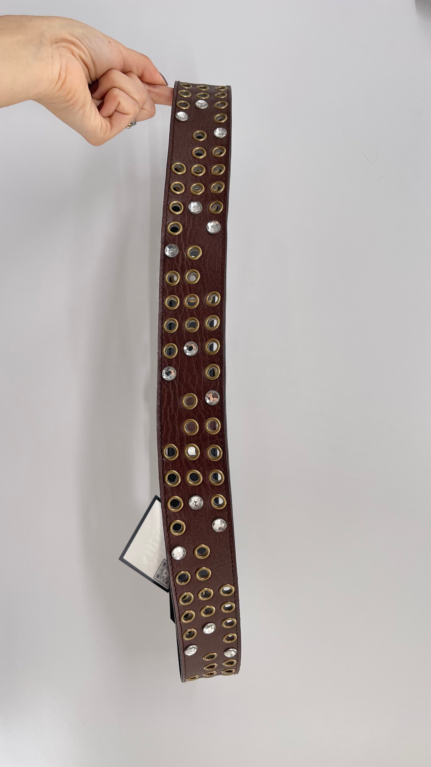 Vintage Grommet and Rhinestone Brown Belt (Large)