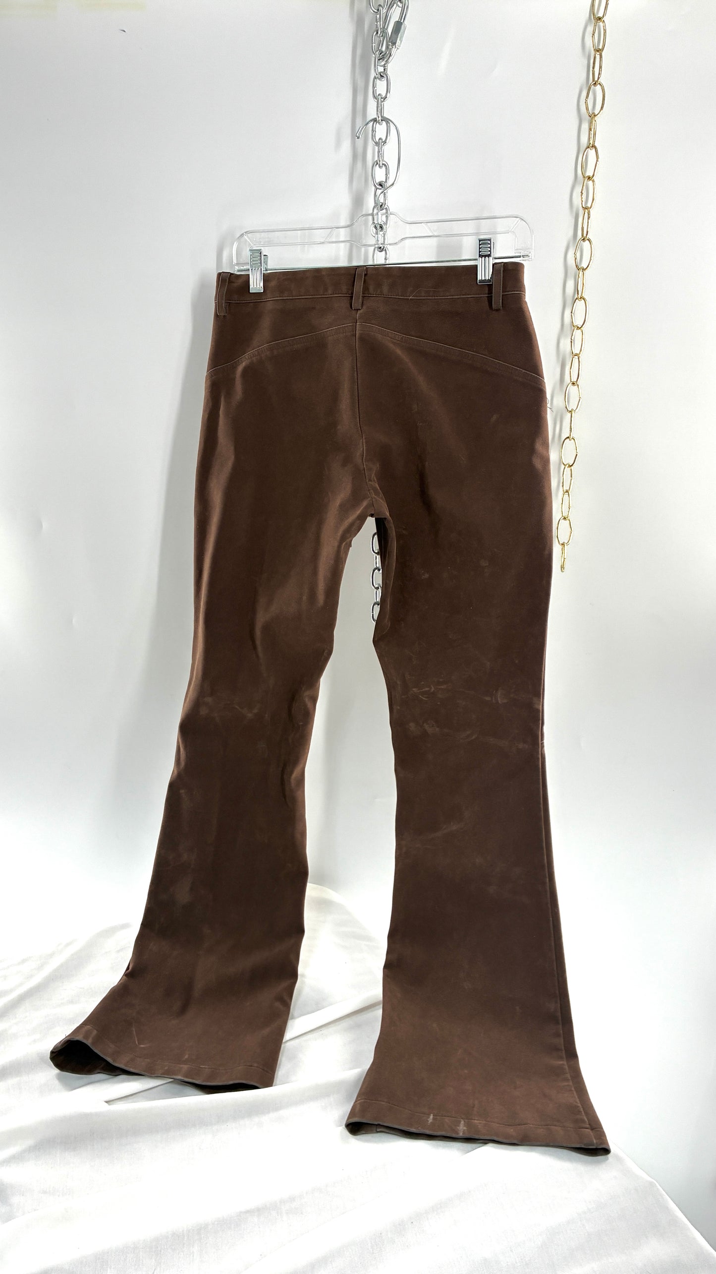 Vintage ECOTE Vegan Leather Velour Brown Lace Up Closure, Low Rise, Boot Leg Pants (Small)