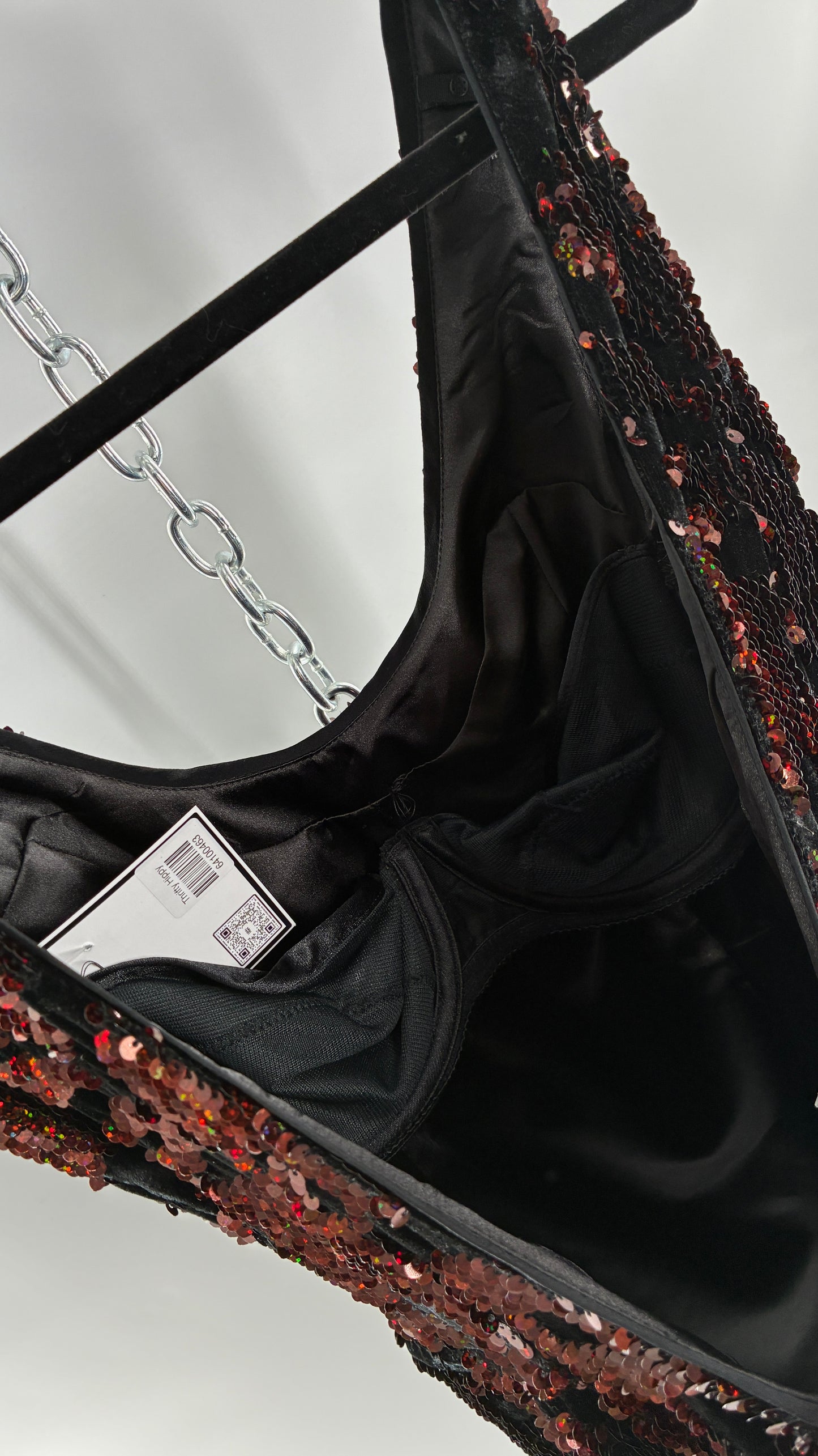 MILLY Cora Velvet, Black and Rose Gold Sequin Mini Dress with Built in Corset (4)