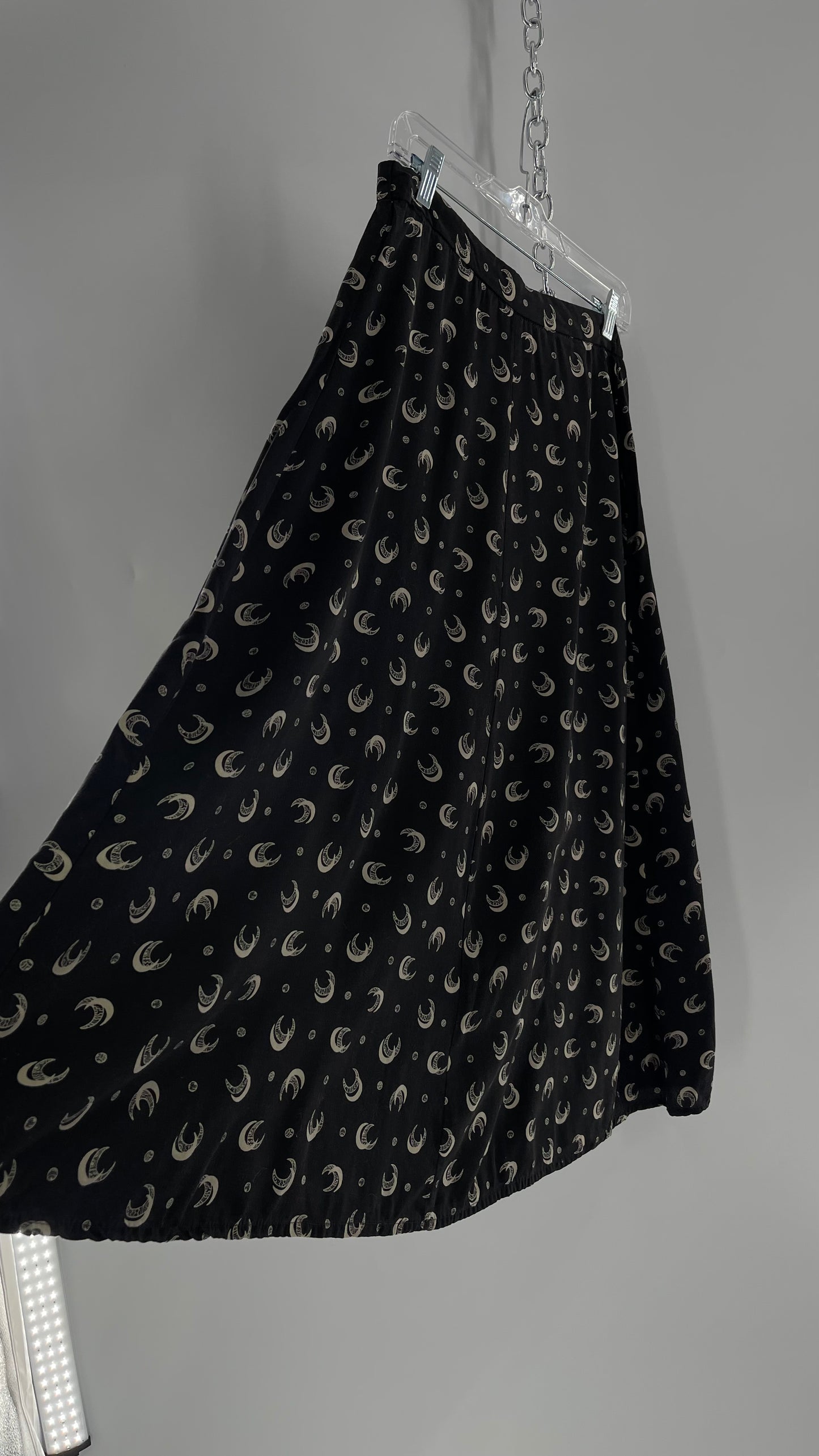 Vintage Gothic Chez Shay Black Skirt with Crescent Moons (Medium)