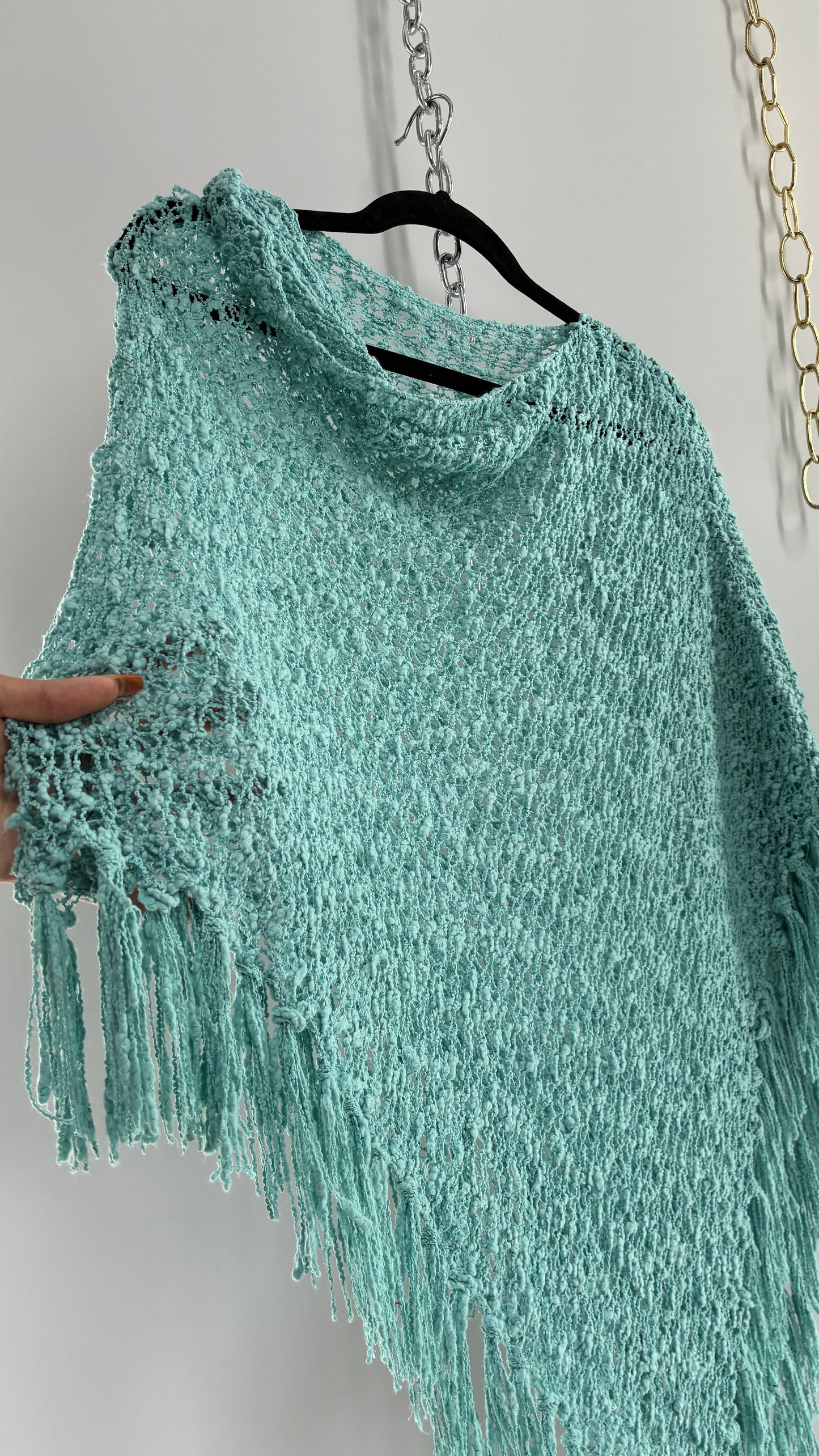 Vintage Blue Open Knit Poncho (One Size)