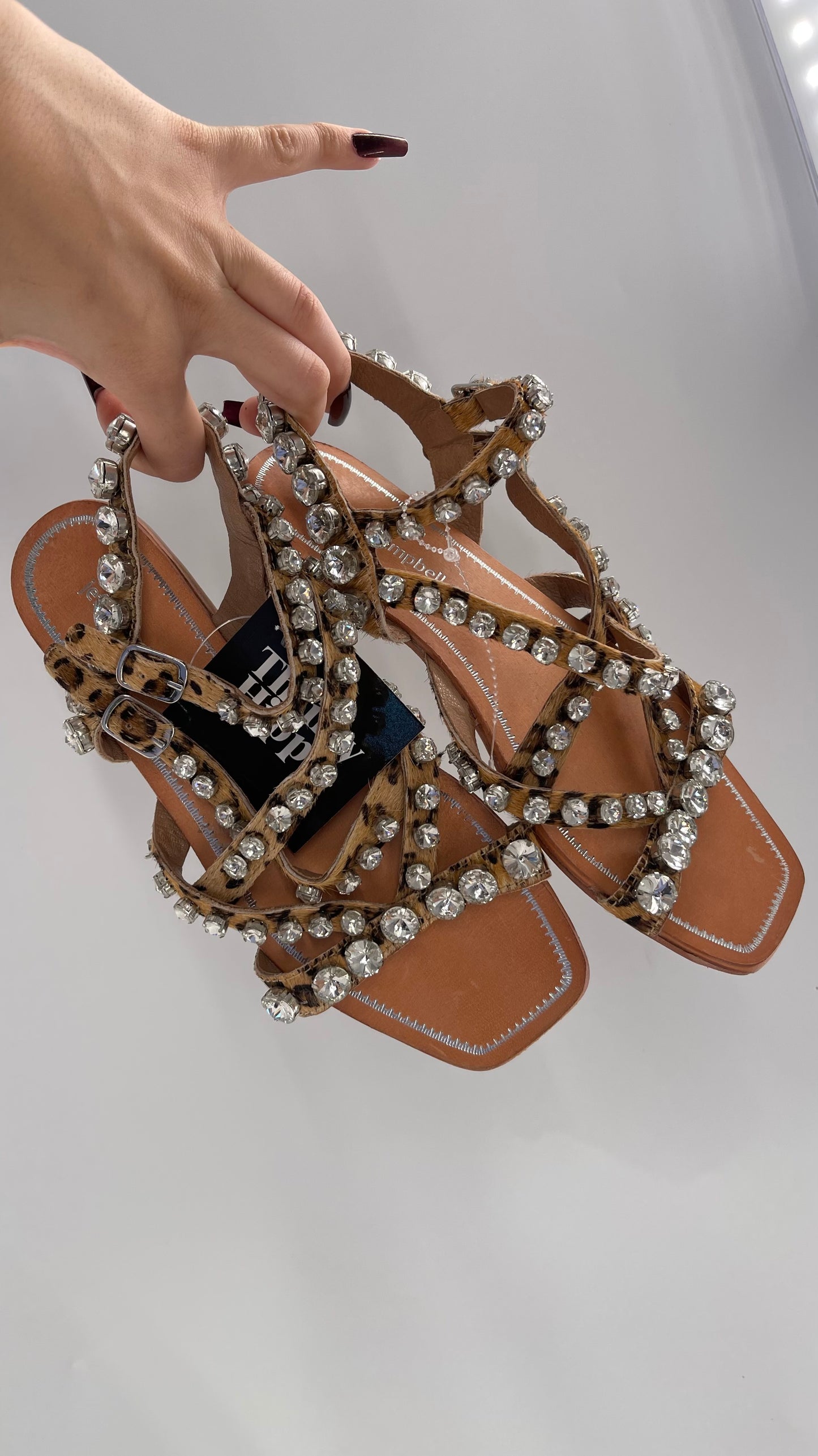 Jeffrey Campbell Rhinestone Encrusted Strappy Sandal with Cheetah Printed Cow Fur Straps (7)