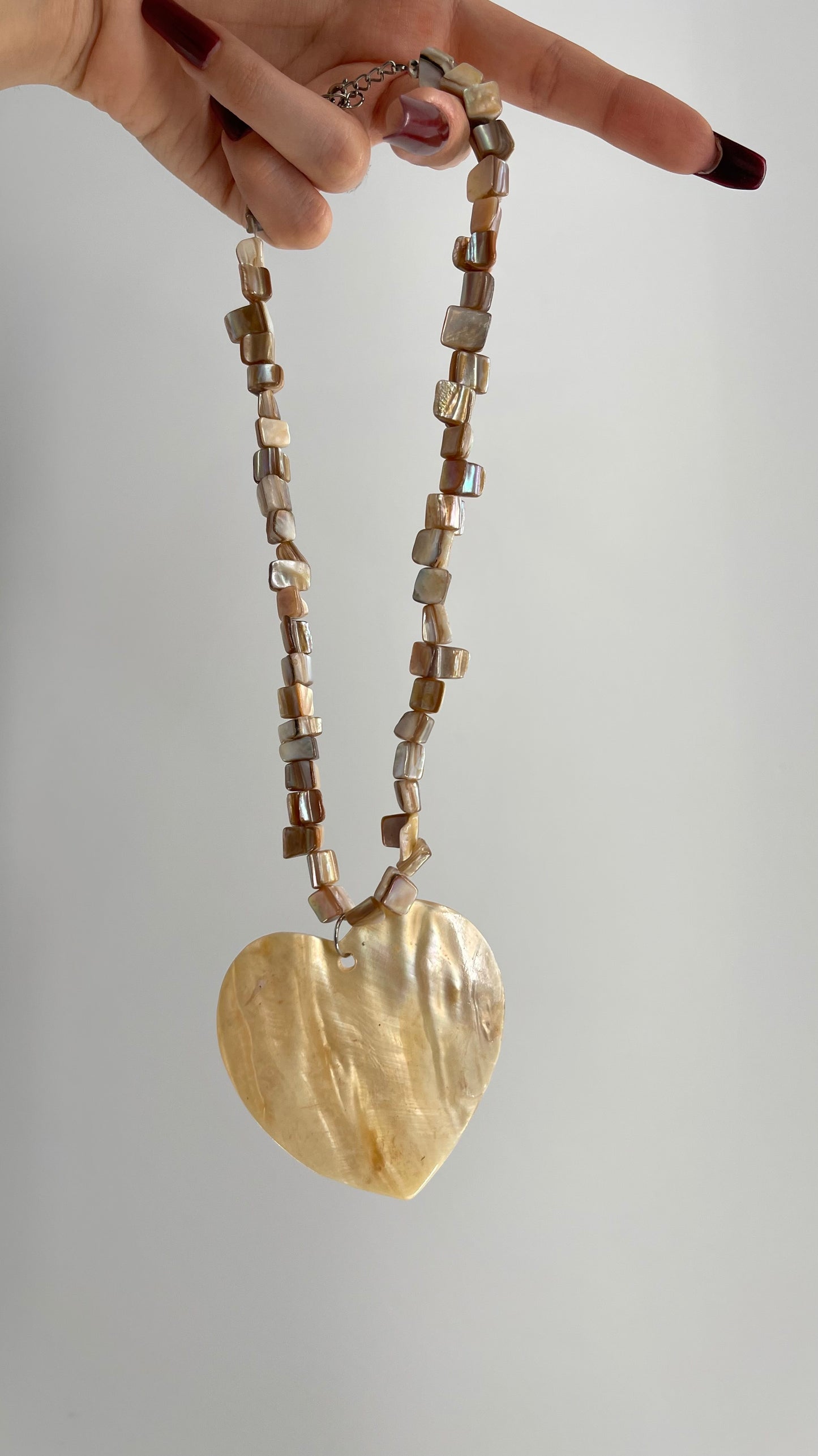 Vintage Seashell, Beaded Heart Necklace