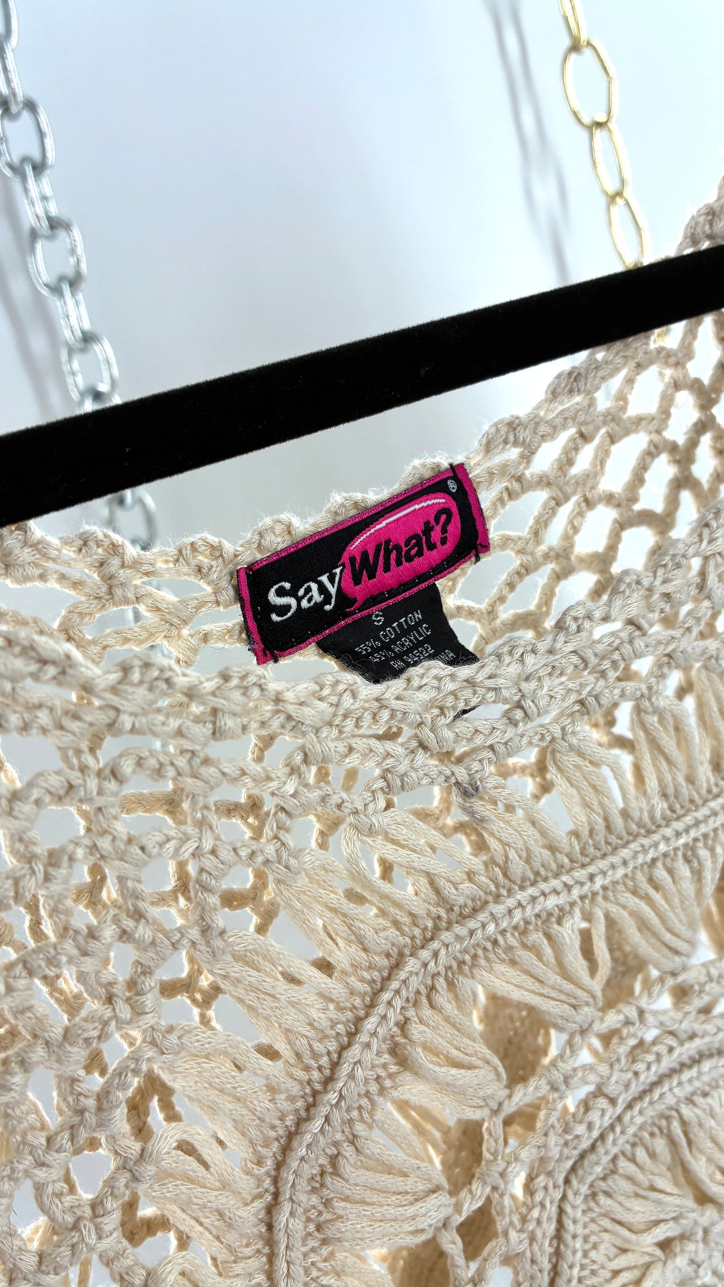 Vintage SAY WHAT Crochet Top with Fringe (Small)