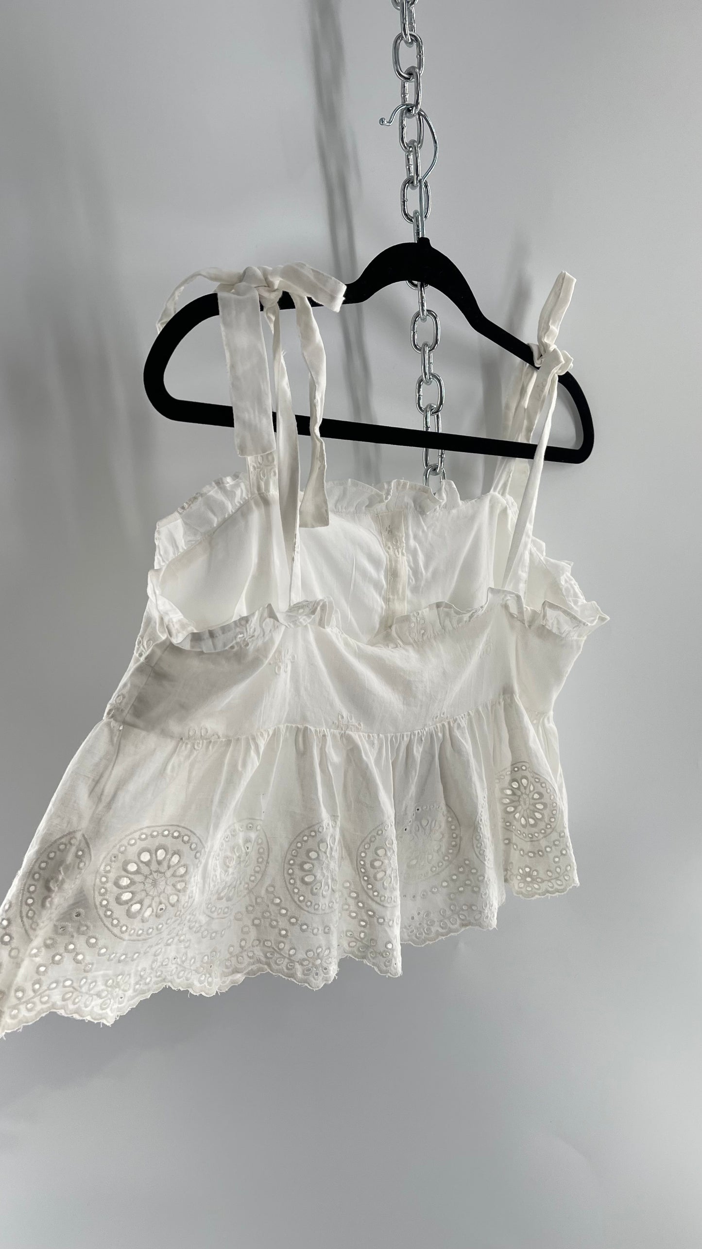 Urban Outfitters Eyelet Lace Hem Tank with Bow Shoulders (Large)