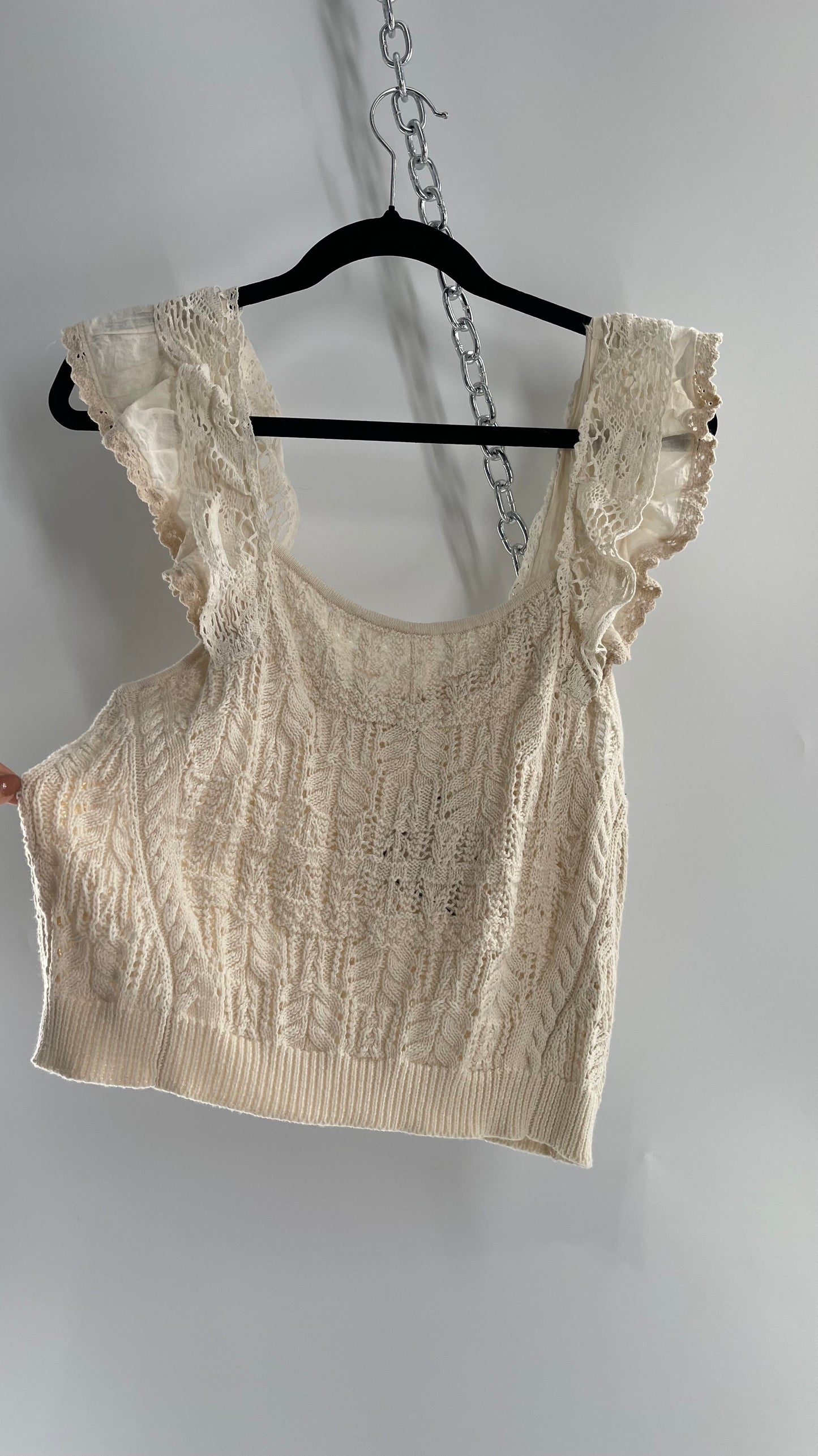 Anthropologie Beige Knit Tank with Ruffled Straps (Large)