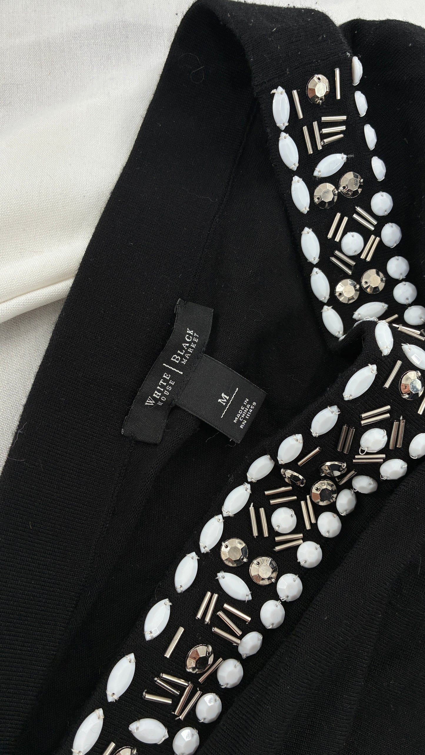 Vintage WHITE HOUSE BLACK MARKET Black Tube Top with Beaded Trim (Medium)