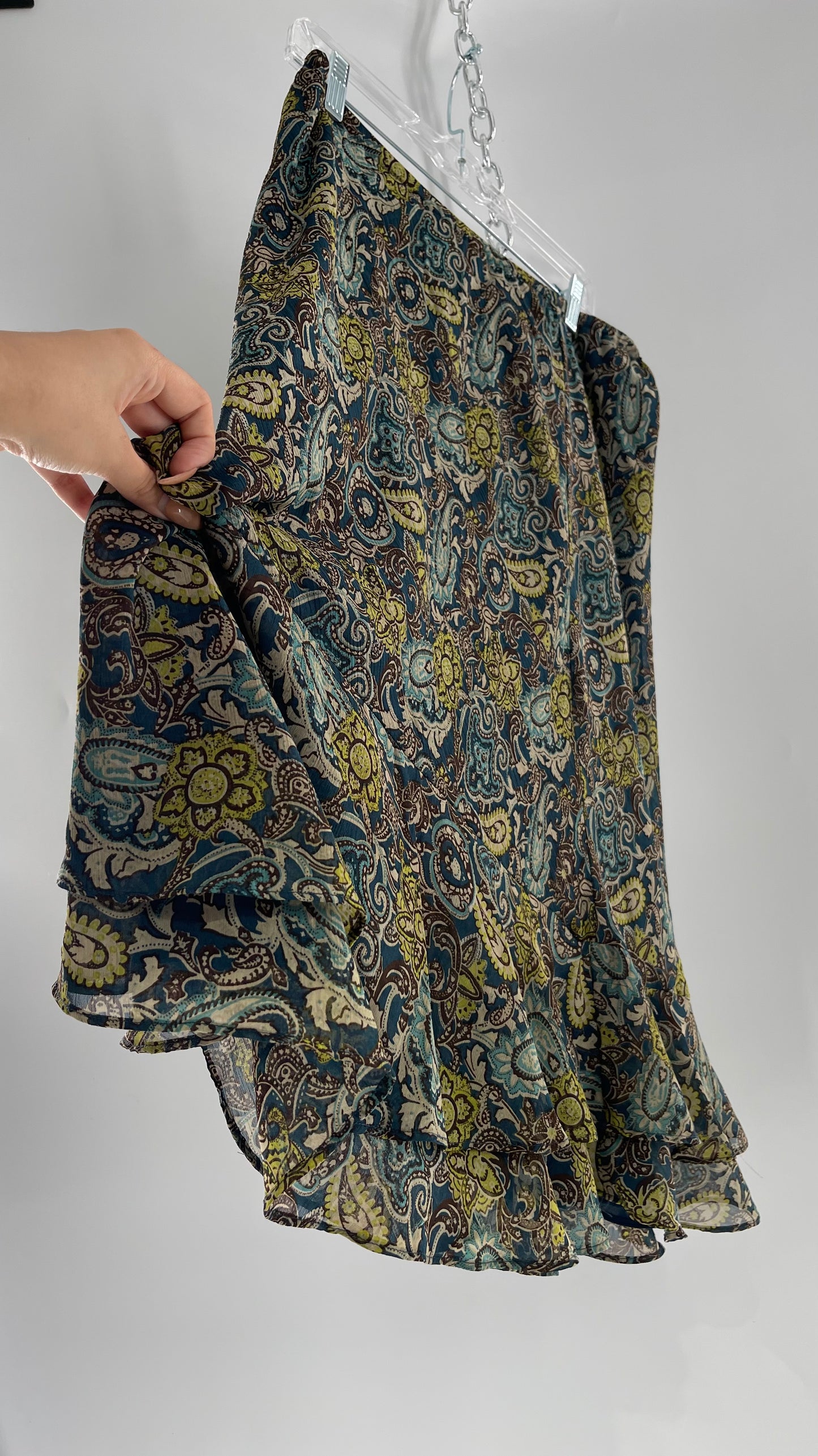 Vintage Paisley Brown/Blue/Green Skirt with Double Hem (16)