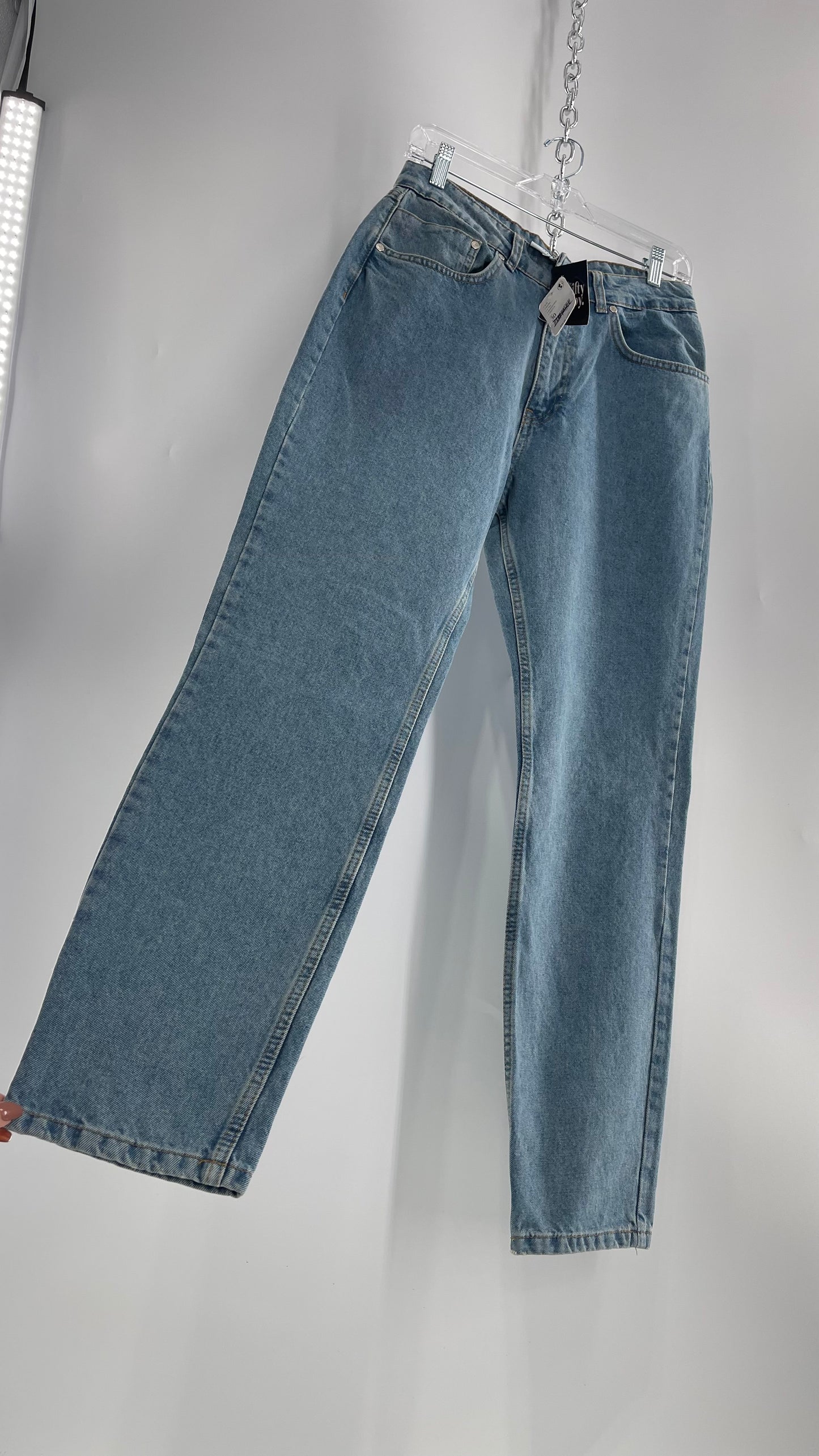 RAGGED PRIEST Free People Light Wash High Waisted Mom Jeans with Bum Tear with Tags Attached (30)