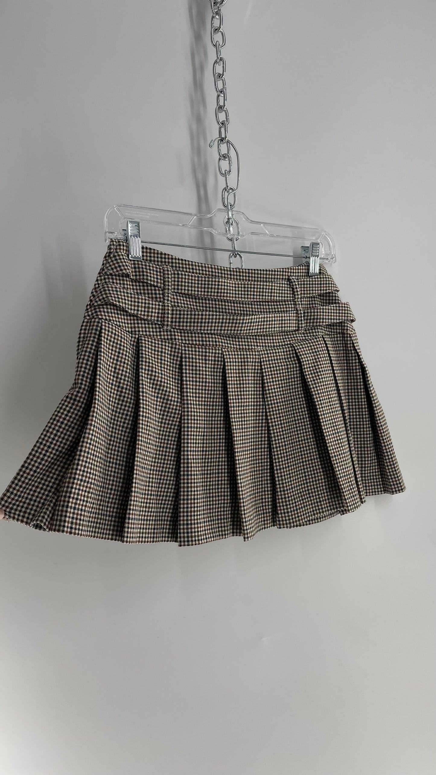 Vintage Double Belted Pleated n Plaid Mini Skirt with Built in Shorts (Small)