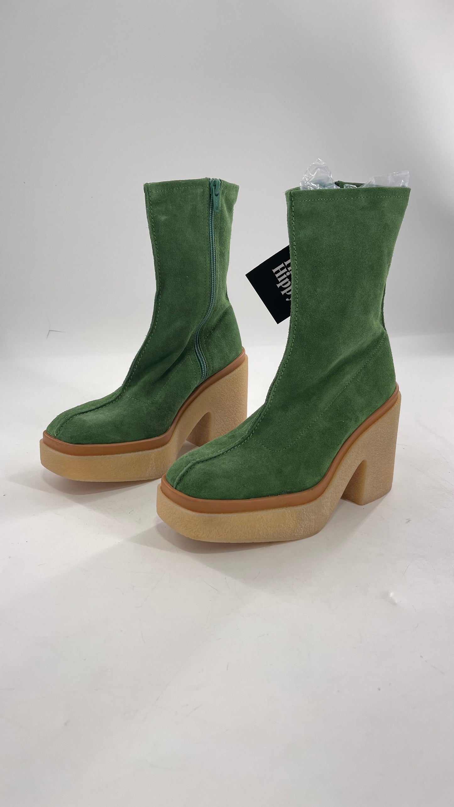 Free People Green Gigi Suede Leather Rubber Heel Boot (36.5)