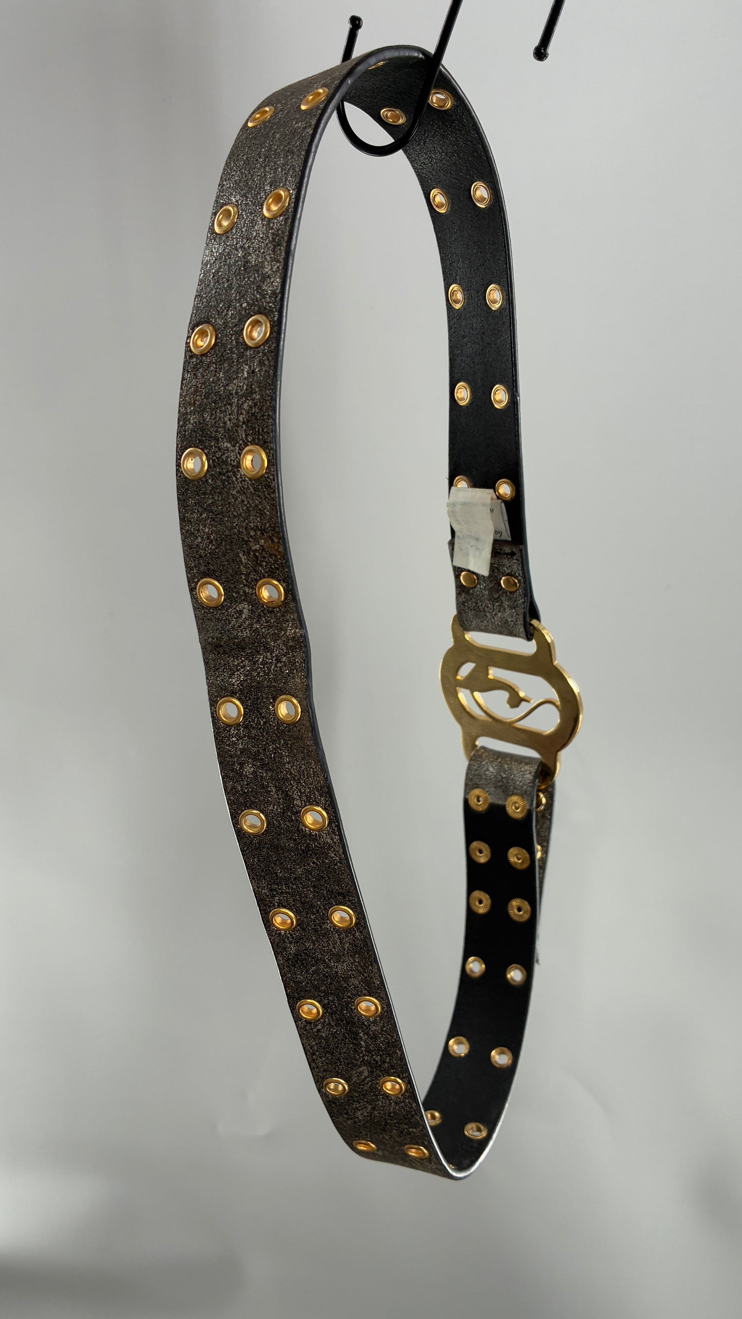 Vintage BABY PHAT Grey Belt with Iconic Gold Logo Buckle (Large)