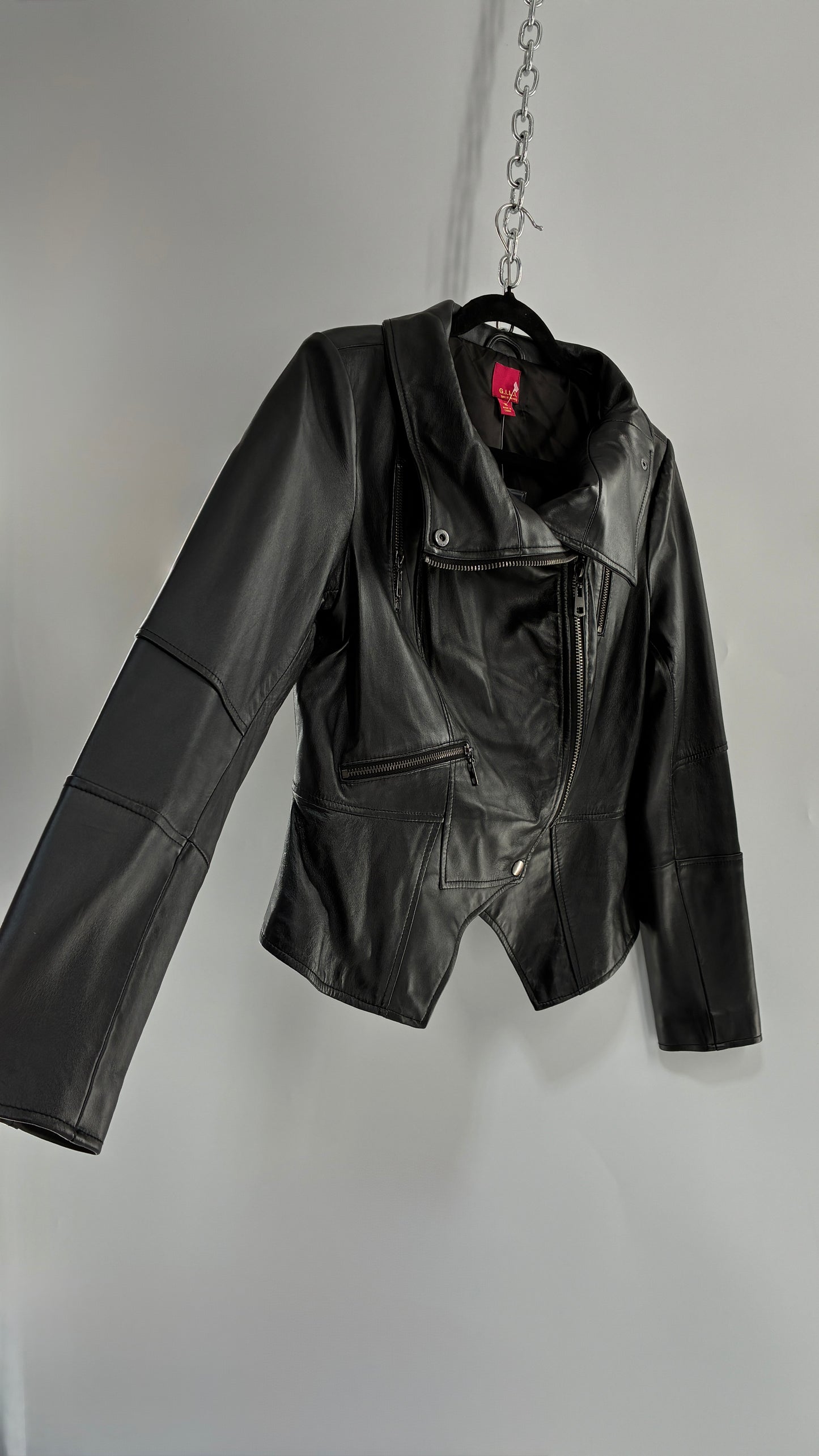 Deadstock Vintage GET IT LOVE IT Black Genuine Leather Motorcycle Style Jacket (10)