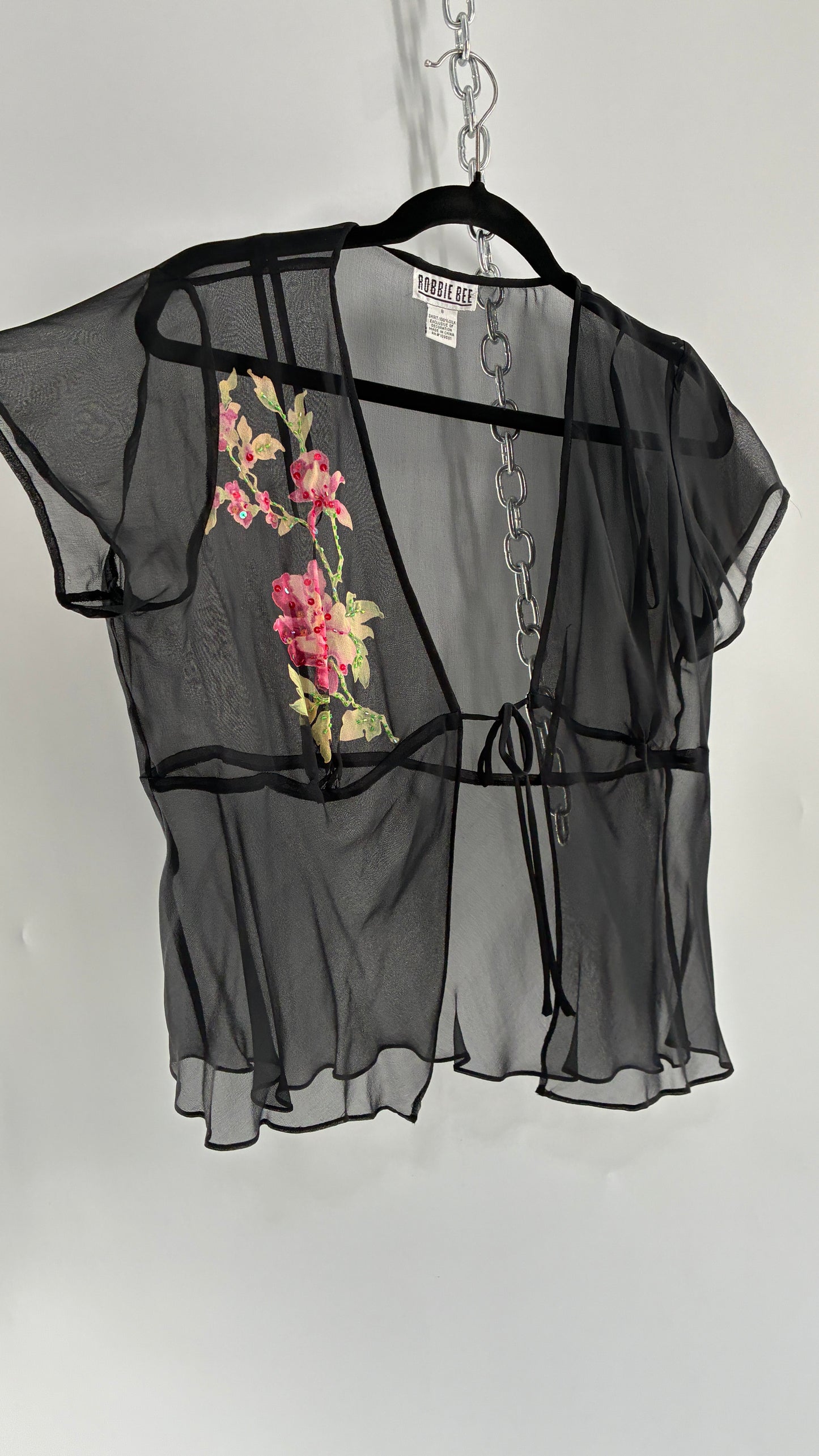 Vintage 1990s ROBBIE BEE 100% Silk Black Gown with Underbust Stitch and Matching Tie Bust Blouse (8)