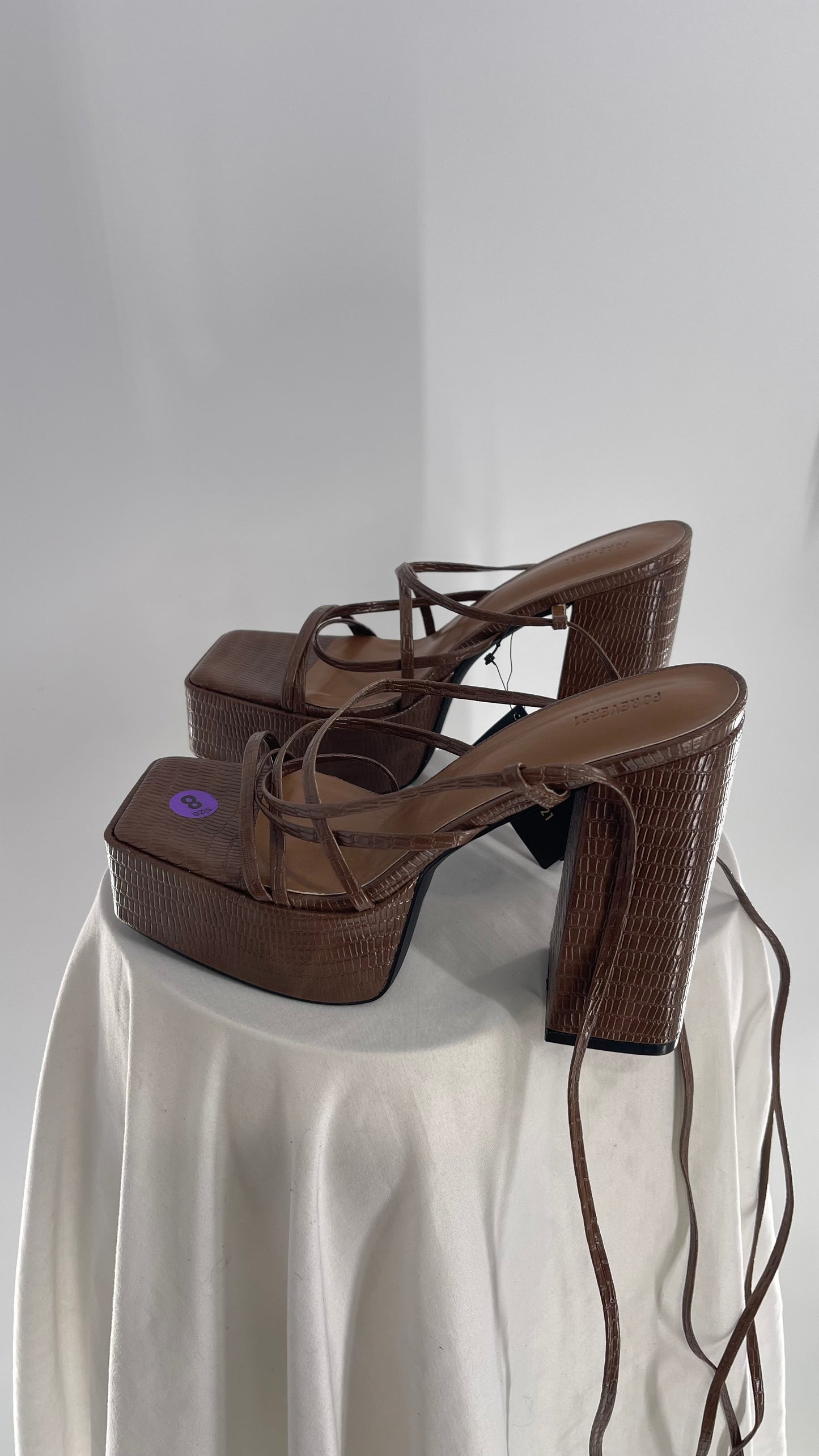 Forever 21 Brown Embossed Platform Strappy Heel with Tags Attached (8)