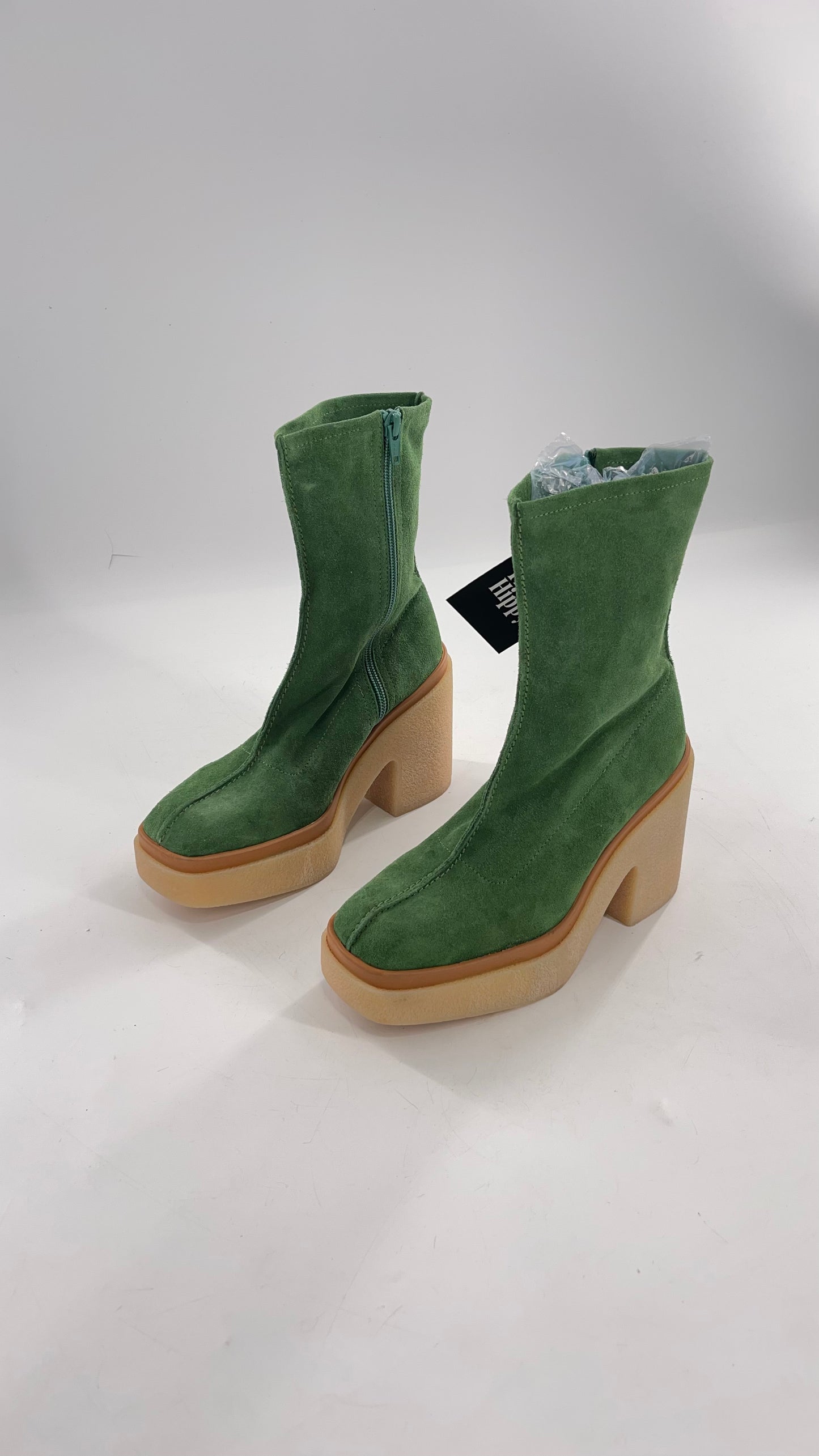 Free People Green Gigi Suede Leather Rubber Heel Boot (36.5)